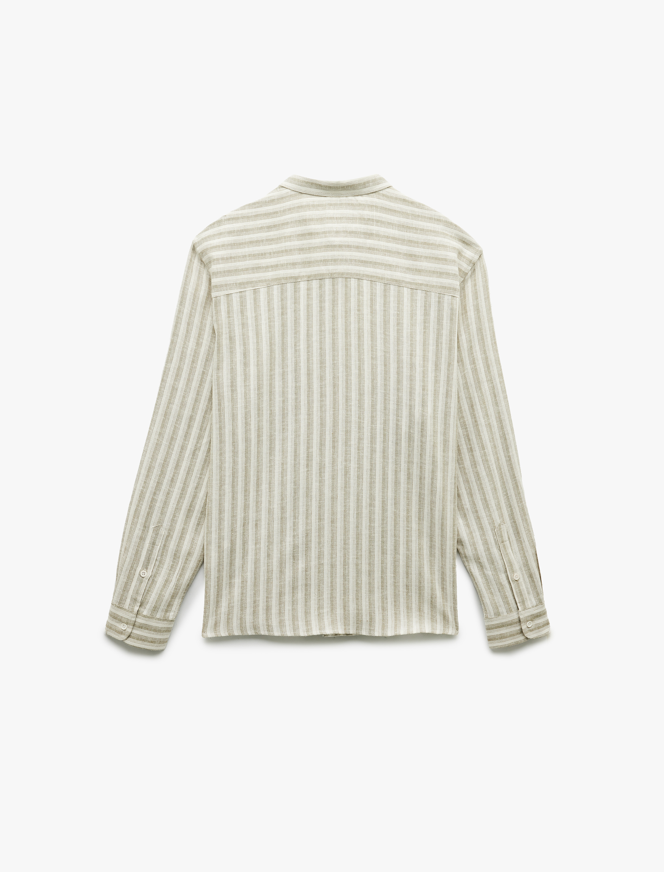   Keten Viskon Karışımlı Regular Fit Klasik Yaka Uzun Kollu Çizgili Gömlek