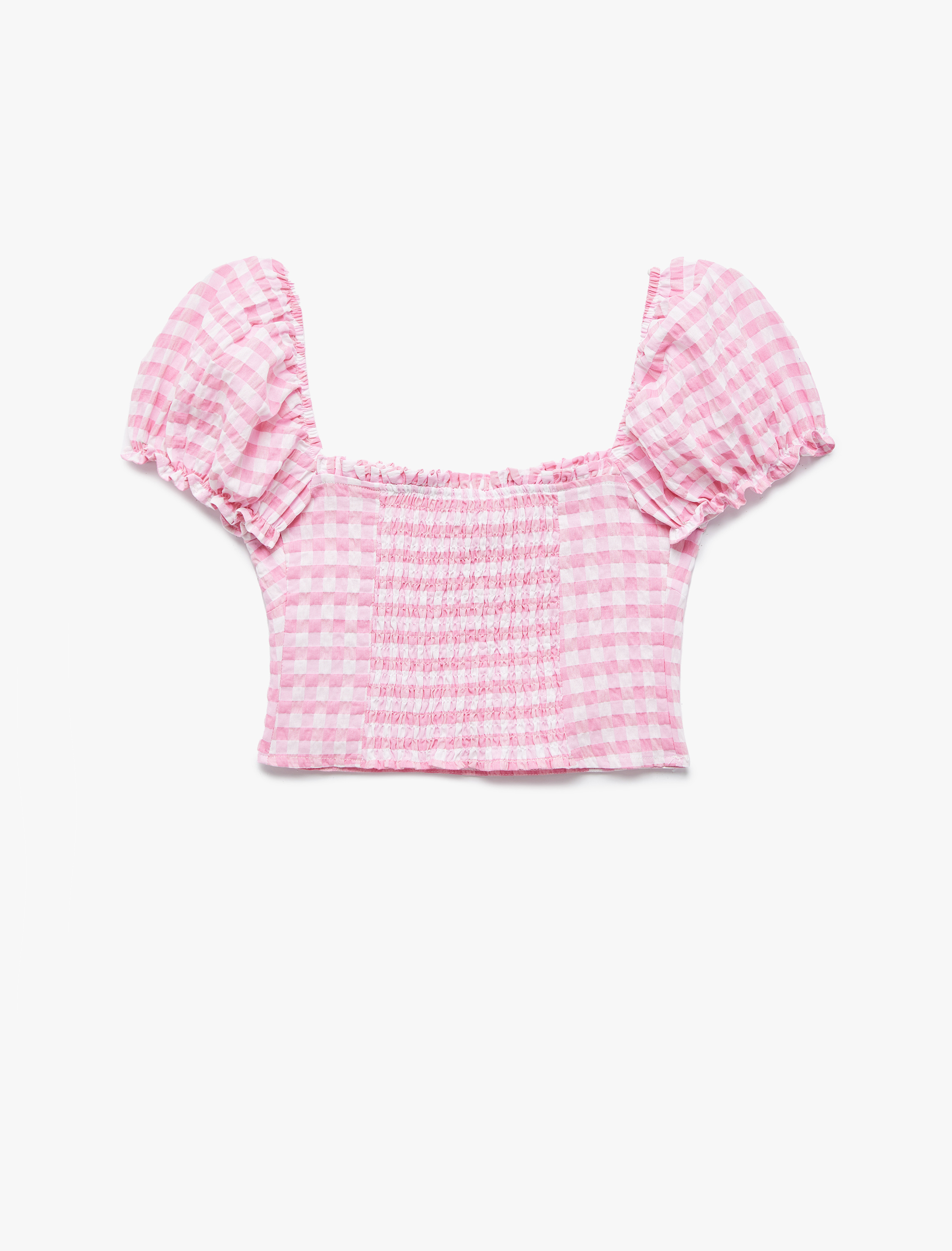   Balon Kol Fırfırlı Yaka Gipeli Pötikareli Crop Bluz