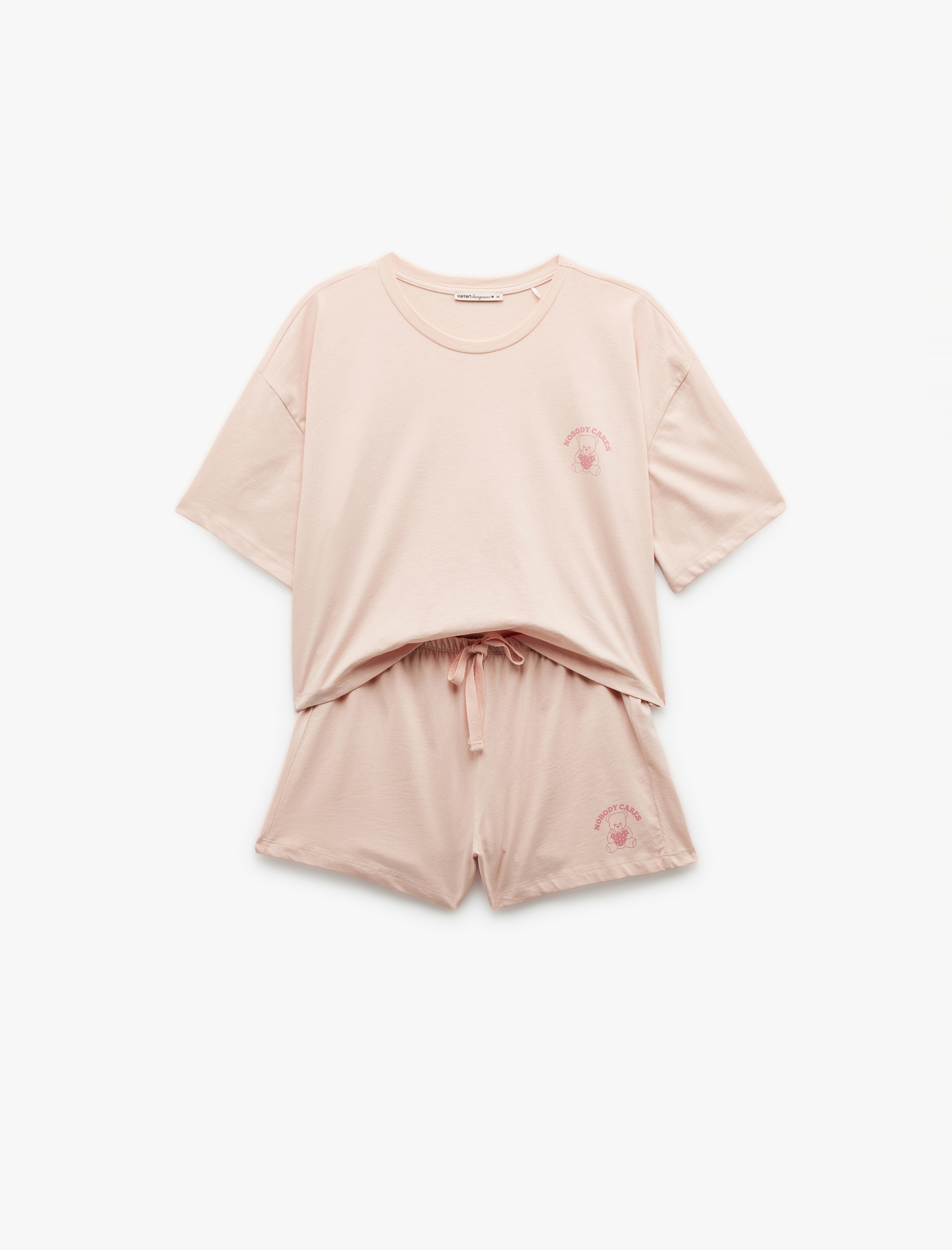   Pamuklu Beli Bağcıklı Kısa Kollu Şortlu Pijama Takımı