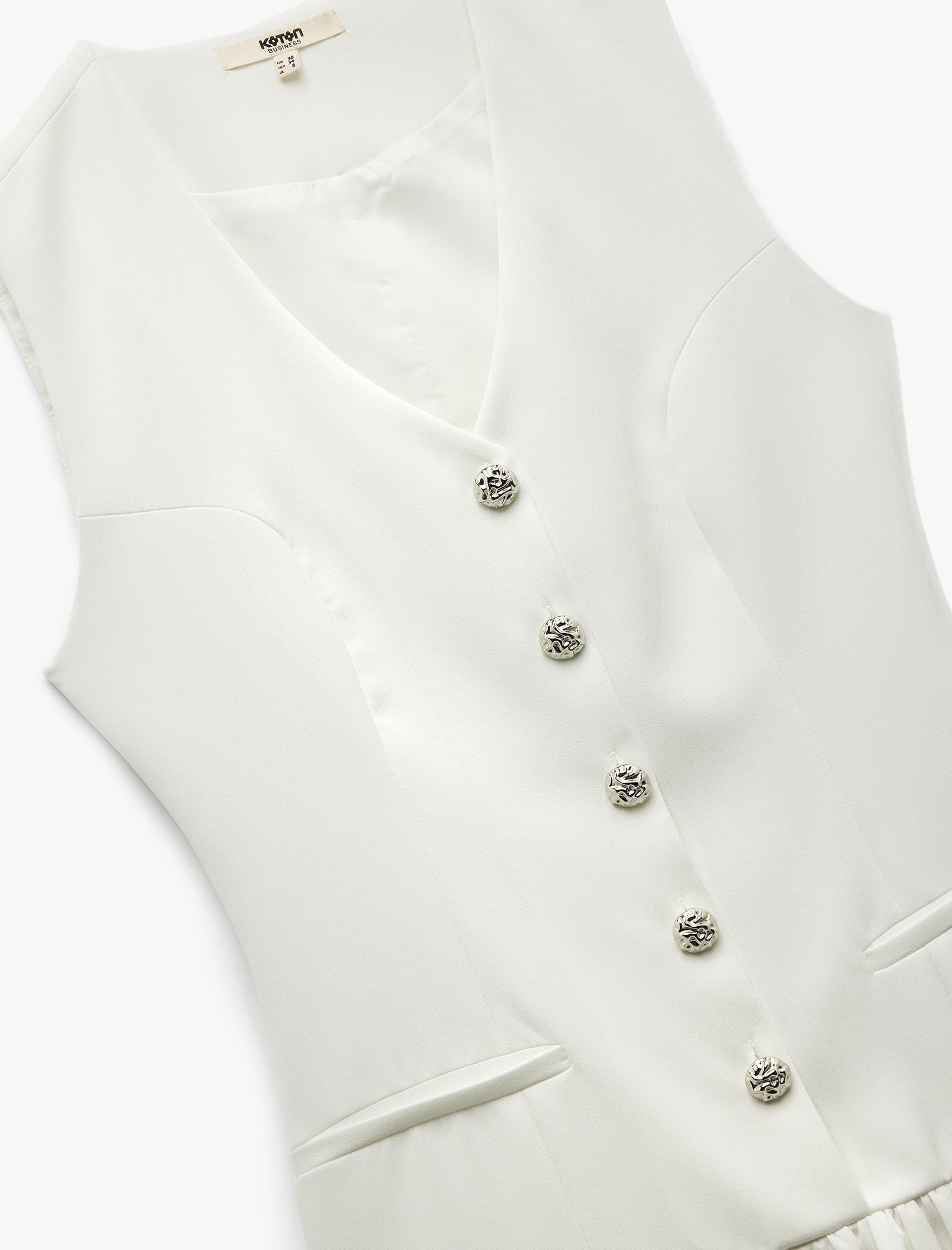   Düğmeli Kolsuz V Yaka Mini Balon Elbise