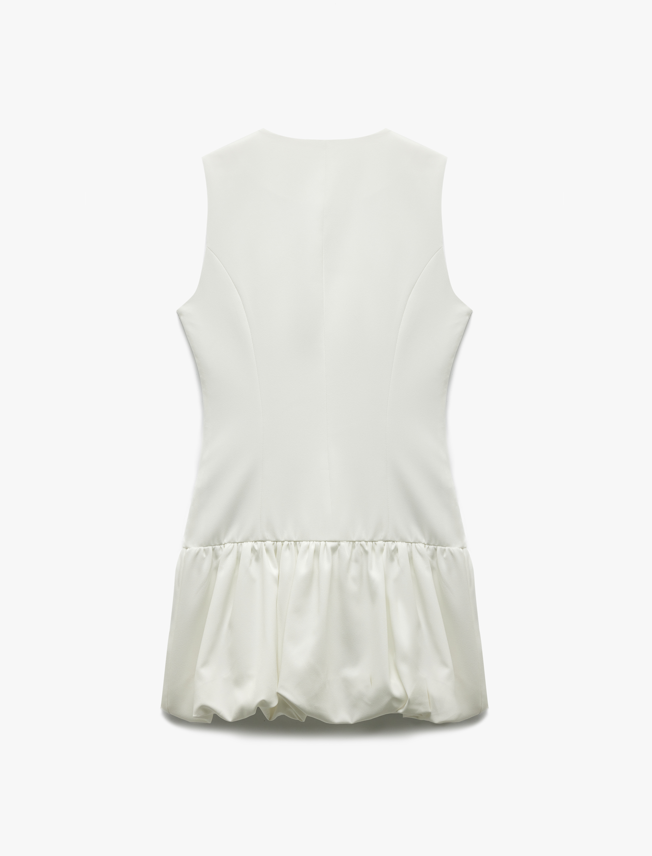   Düğmeli Kolsuz V Yaka Mini Balon Elbise