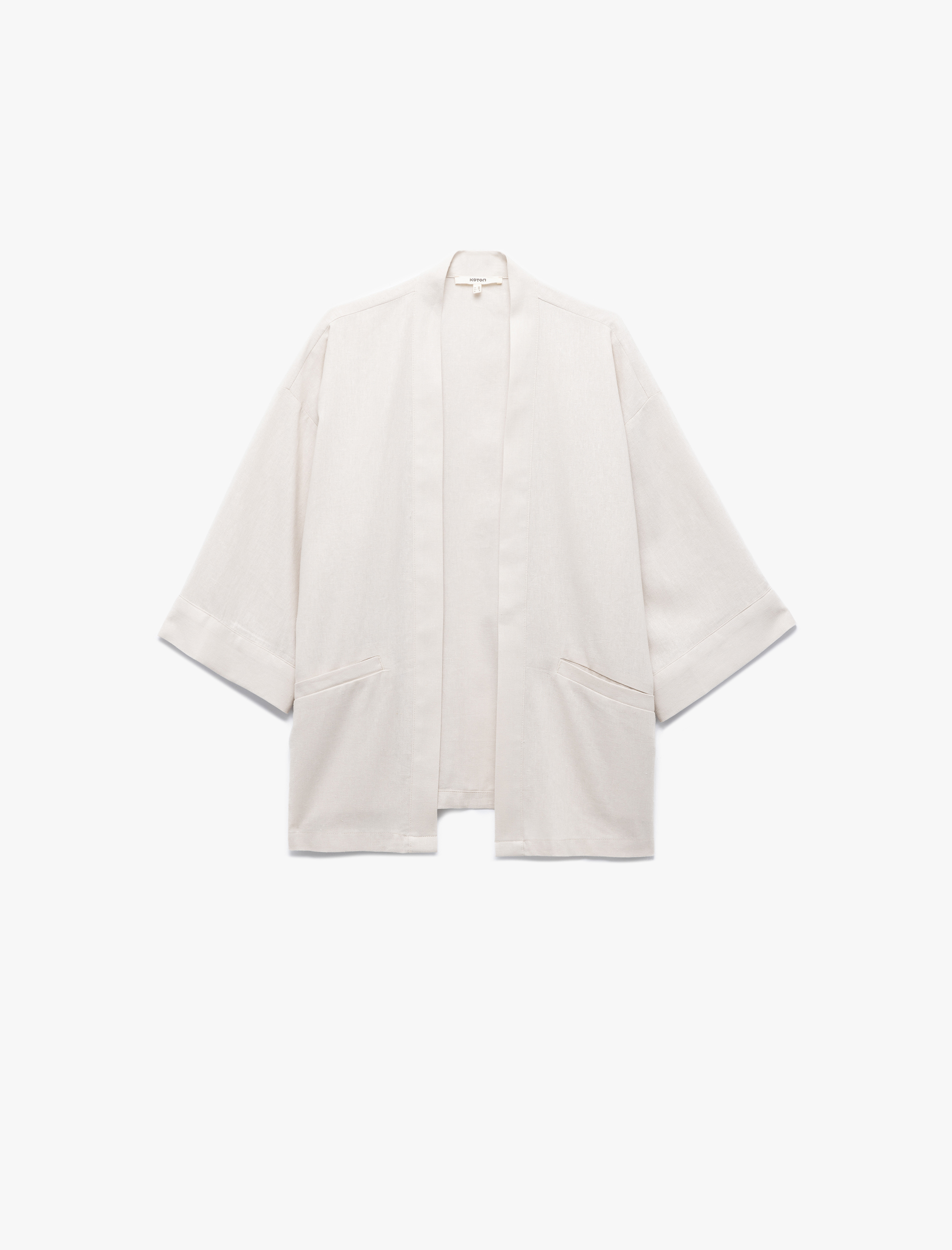   Cepli Geniş Yarım Kol Keten Kimono