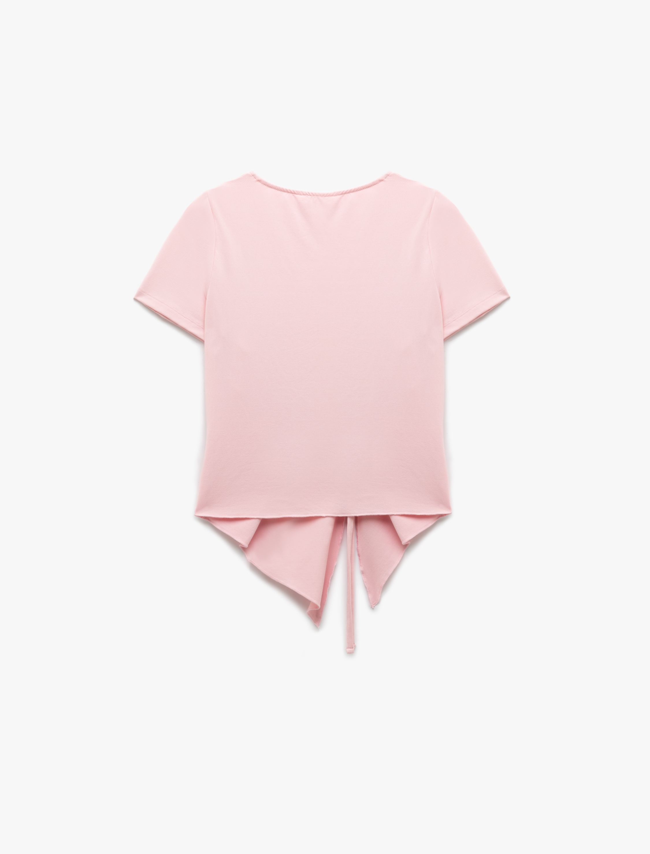   Büzgülü Bisiklet Yaka Kısa Kollu Asimetrik Tişört