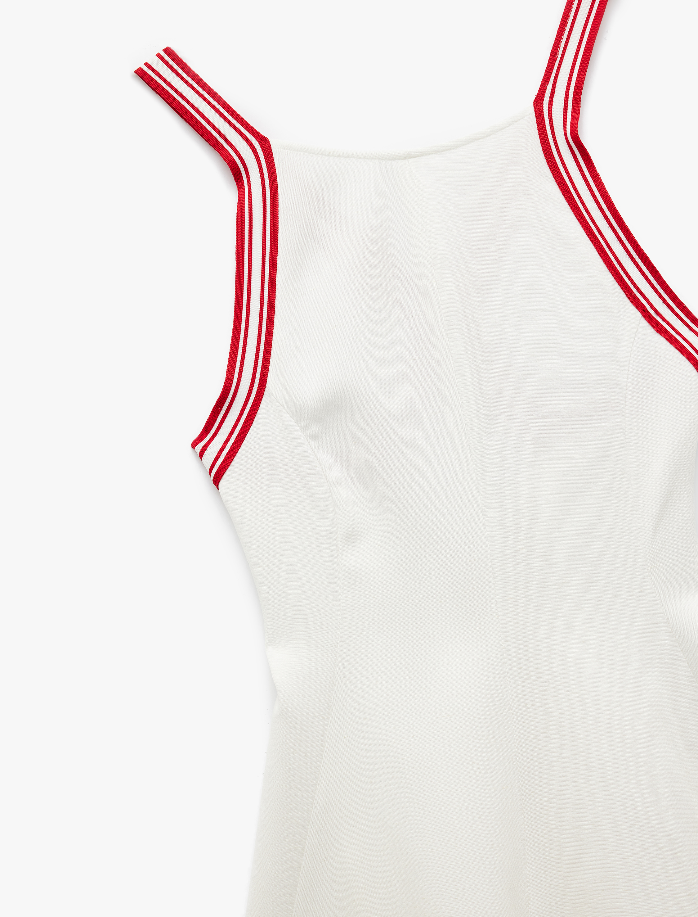   Viskon Keten Karışımlı Arkası Çapraz Askılı Şerit Detaylı Mini Elbise