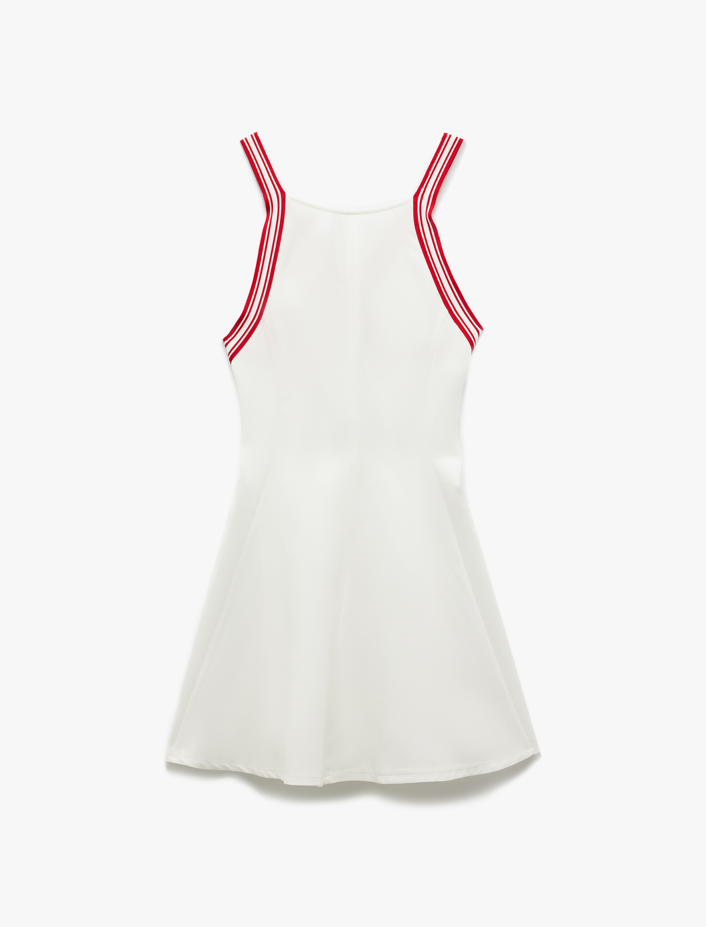   Viskon Keten Karışımlı Arkası Çapraz Askılı Şerit Detaylı Mini Elbise