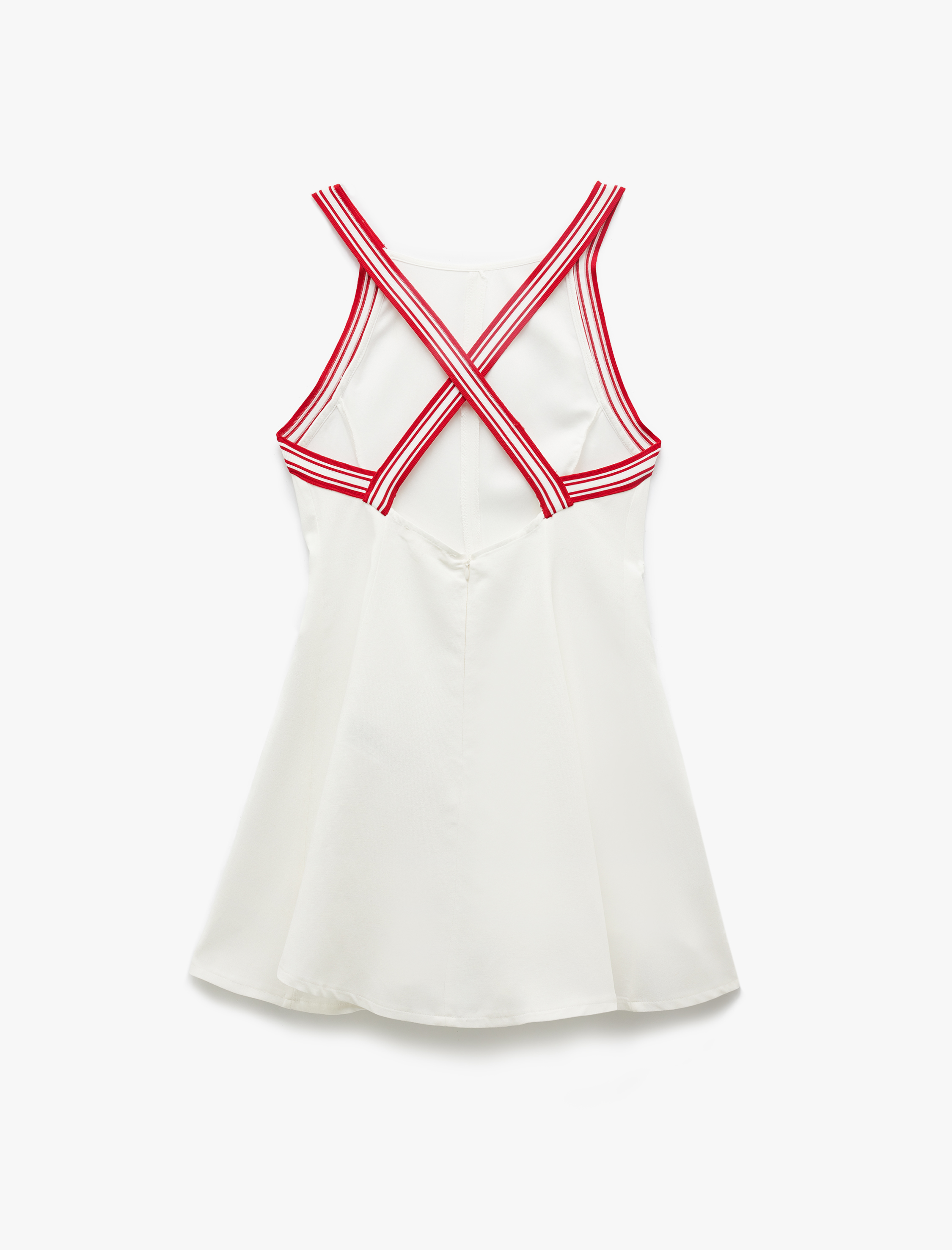   Viskon Keten Karışımlı Arkası Çapraz Askılı Şerit Detaylı Mini Elbise