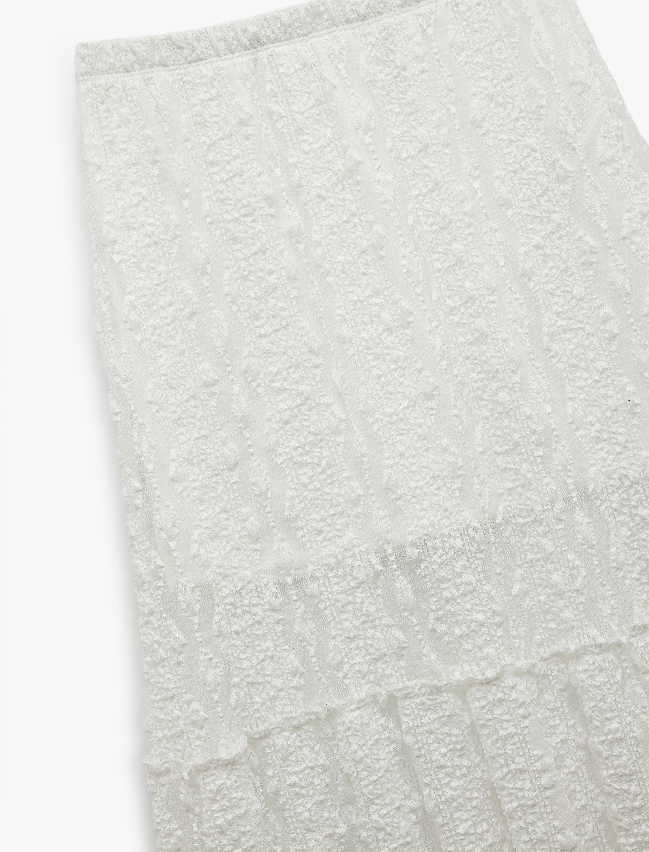   Yüksek Bel Katlı Brodeli Jakarlı Midi Etek