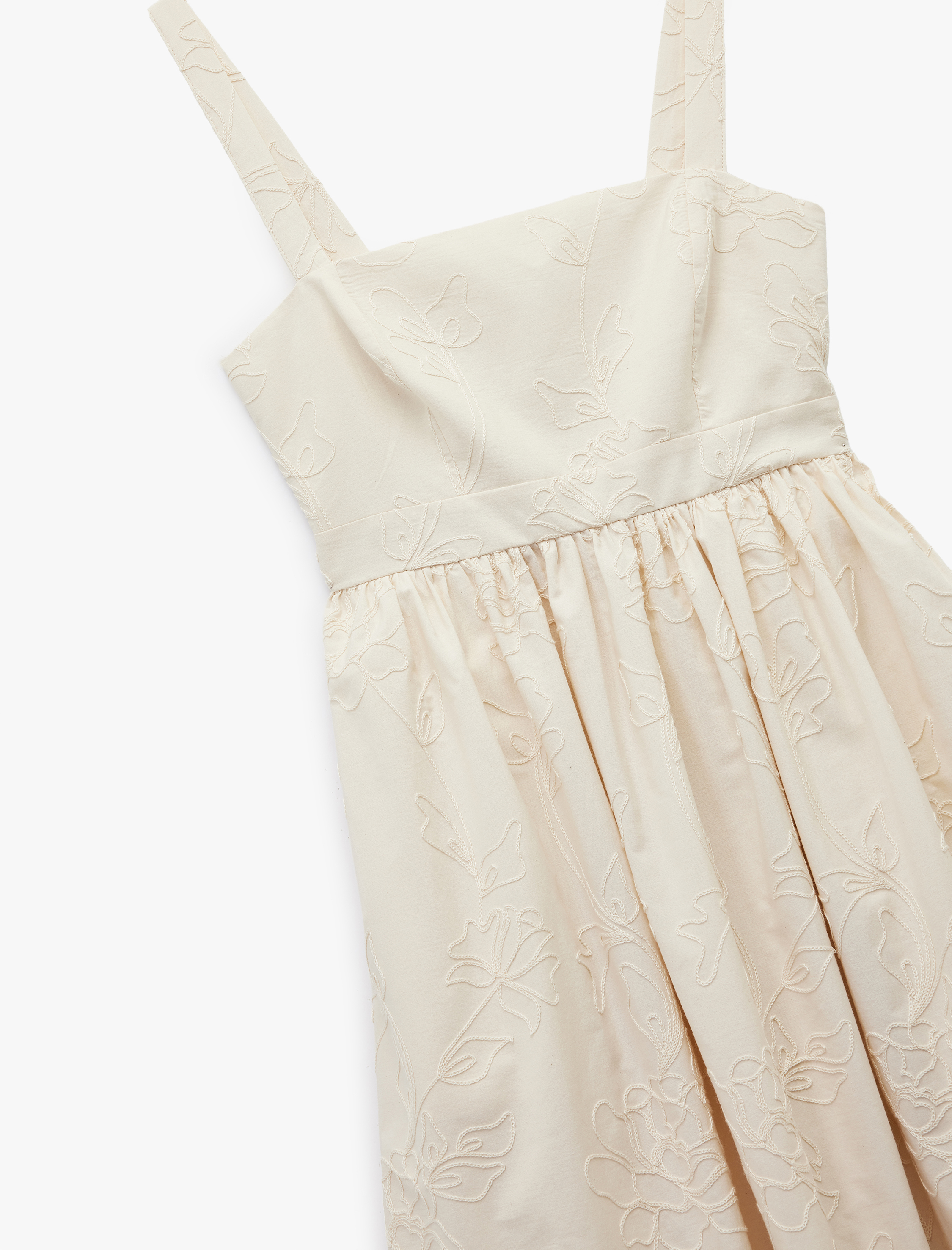   Koton X Melis Ağazat - Pamuklu Kare Yaka Arkası Fiyonklu Brodeli Fistolu Çiçekli Askılı Elbise