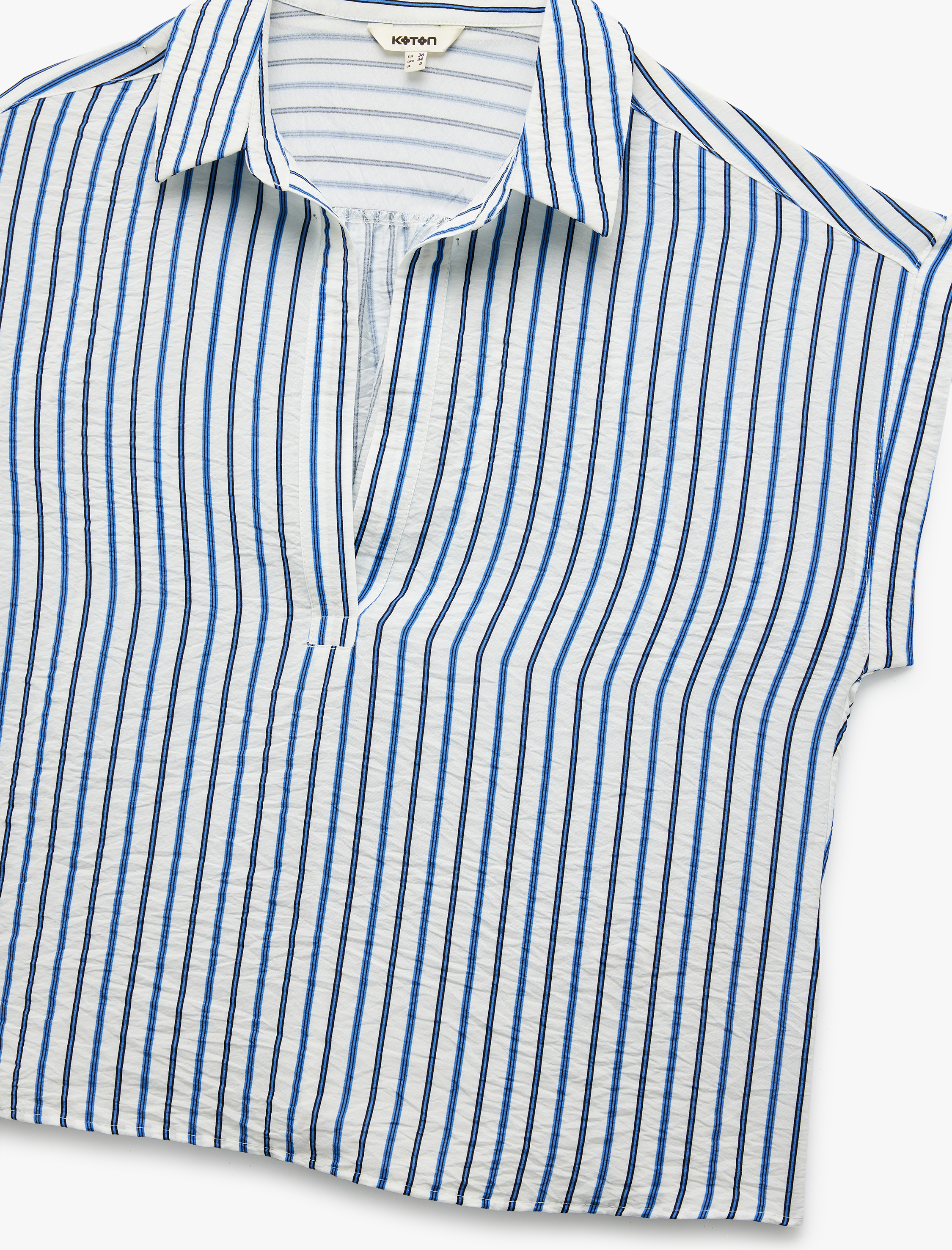   Aerobin Viskon Kumaş Kısa Kap Kollu Gömlek Yaka Çizgili Bluz