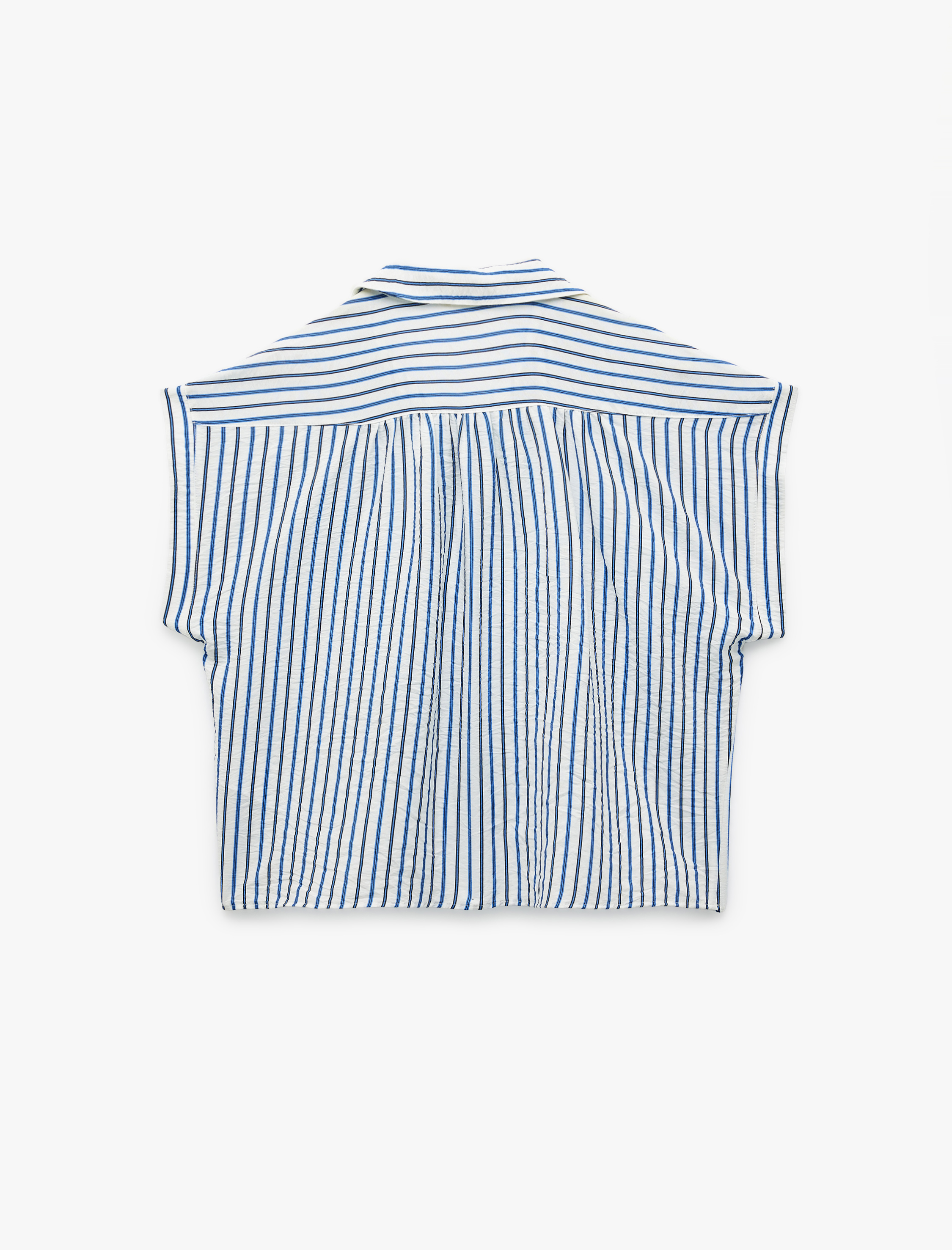   Aerobin Viskon Kumaş Kısa Kap Kollu Gömlek Yaka Çizgili Bluz