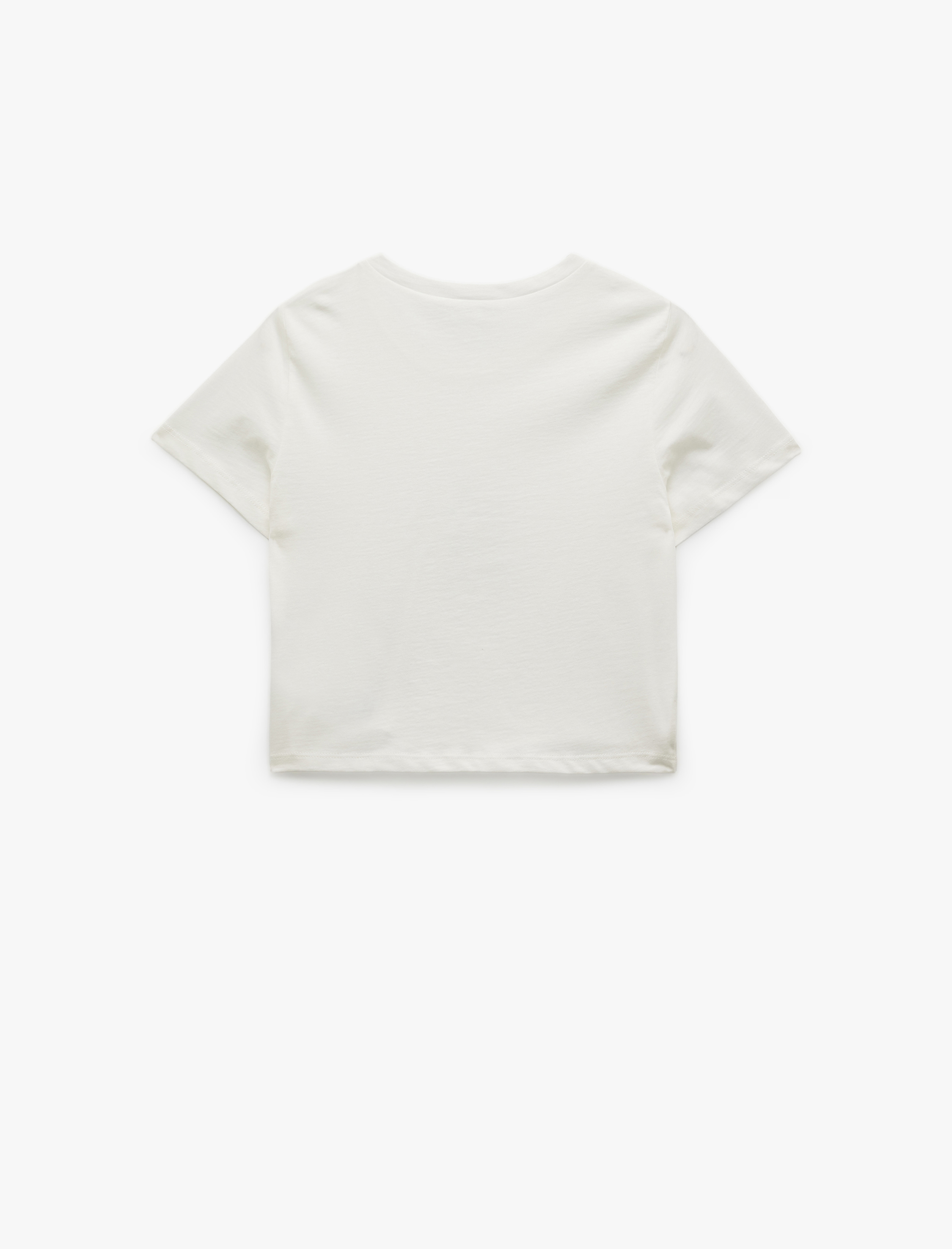   Pamuklu Kısa Kollu Bisiklet Yaka Dantel Detaylı Kalpli Kedi Baskılı Kısa Tişört Pijama Üstü