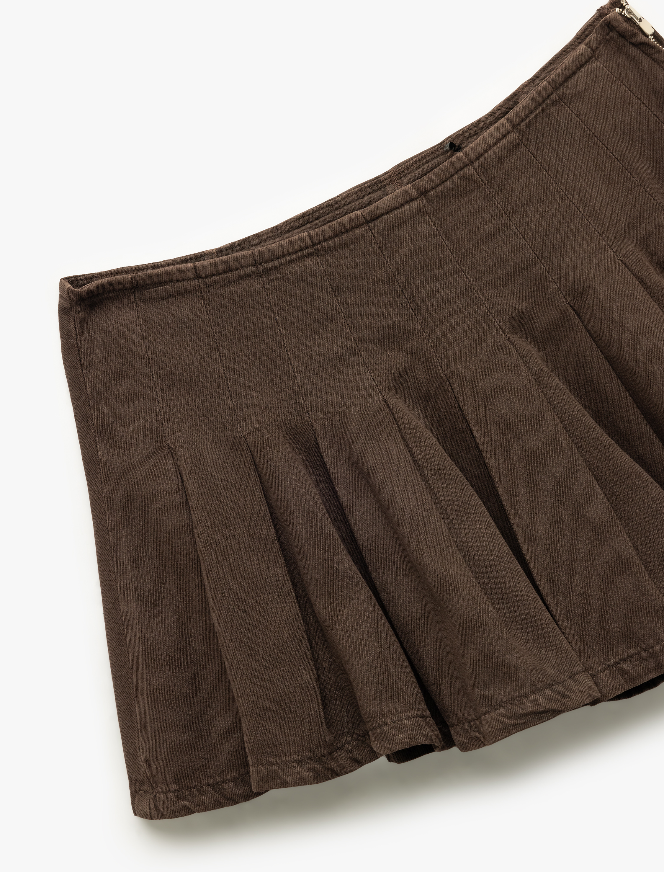   Pamuklu Fermuarlı Pileli Mini Şort Etek