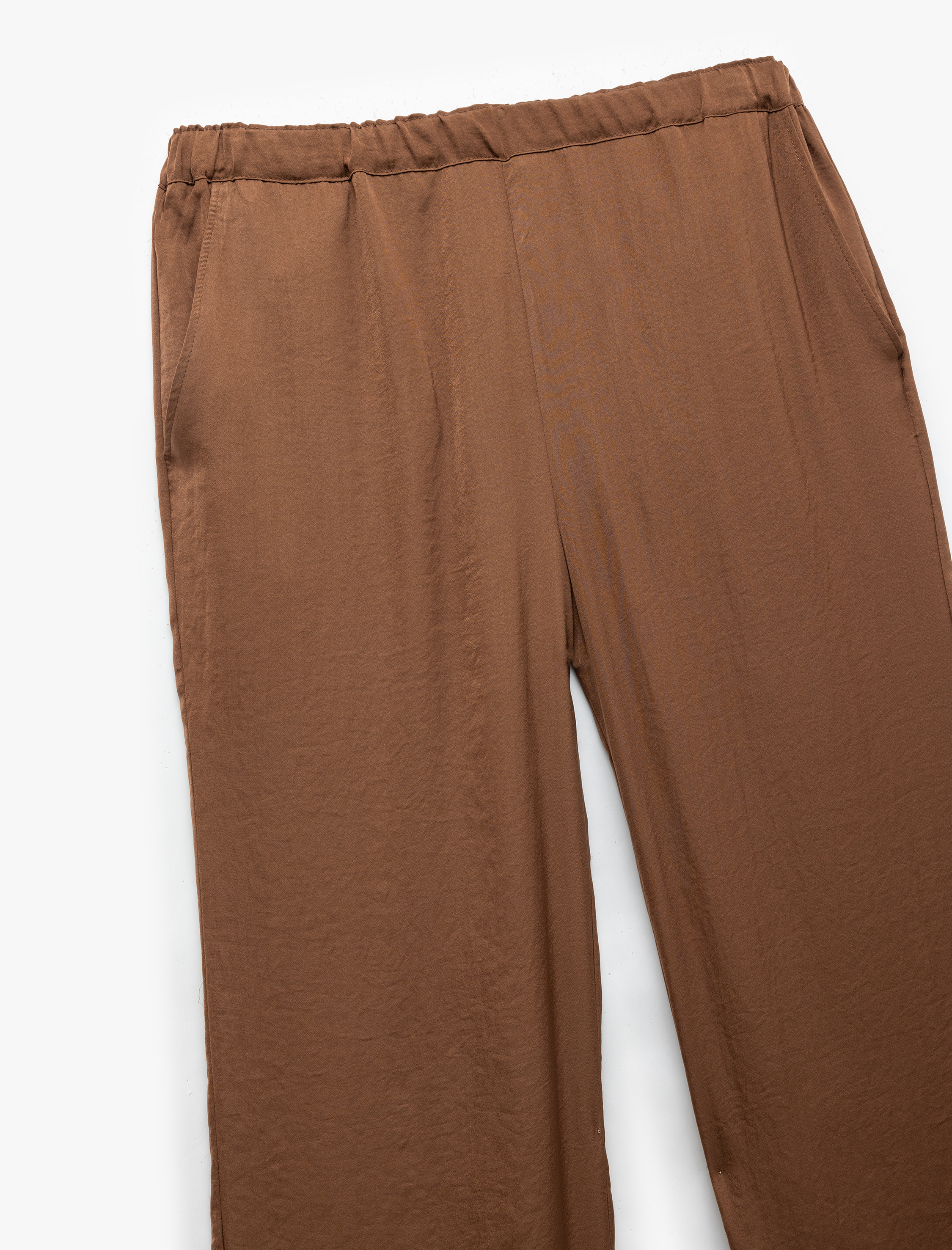   Standart Bel Cepli Uzun Geniş Paça Palazzo Saten Pantolon