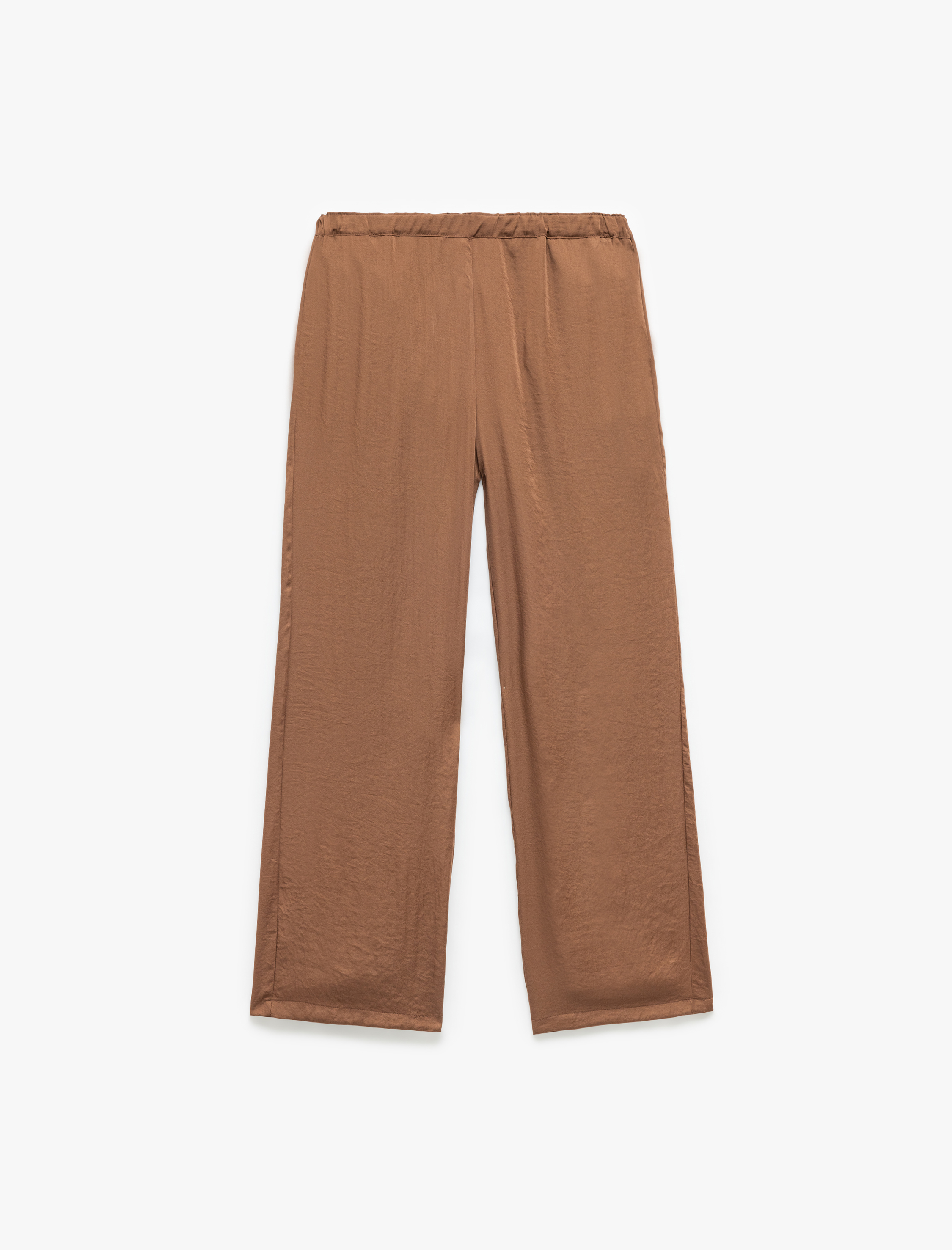   Standart Bel Cepli Uzun Geniş Paça Palazzo Saten Pantolon