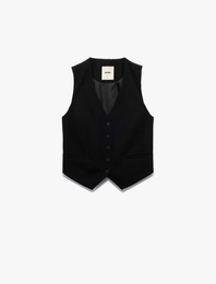 Krep Kumaş Astarlı V Yaka Düğmeli Blazer Yelek