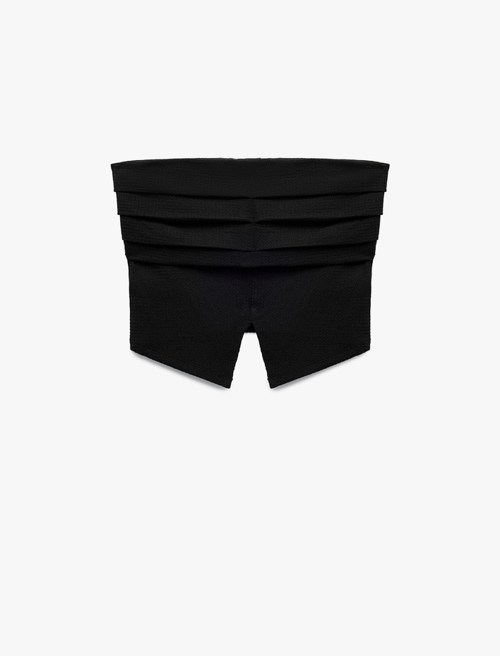  Önden Yırtmaçlı Kat Detaylı Straplez Bluz