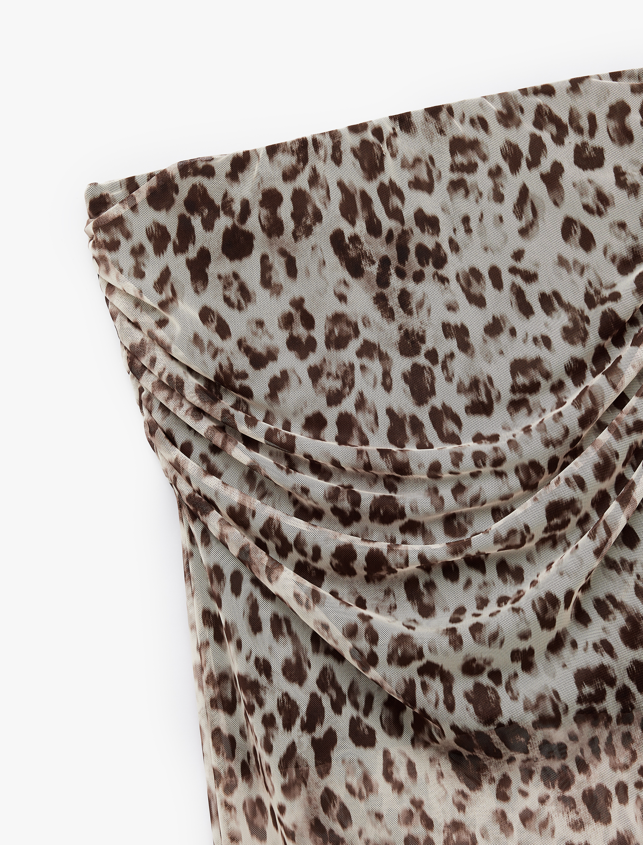   Koton X Zeynep Bastık - Astarlı Slim Fit Drapeli Leopar Desenli Midi Boy Tül Etek