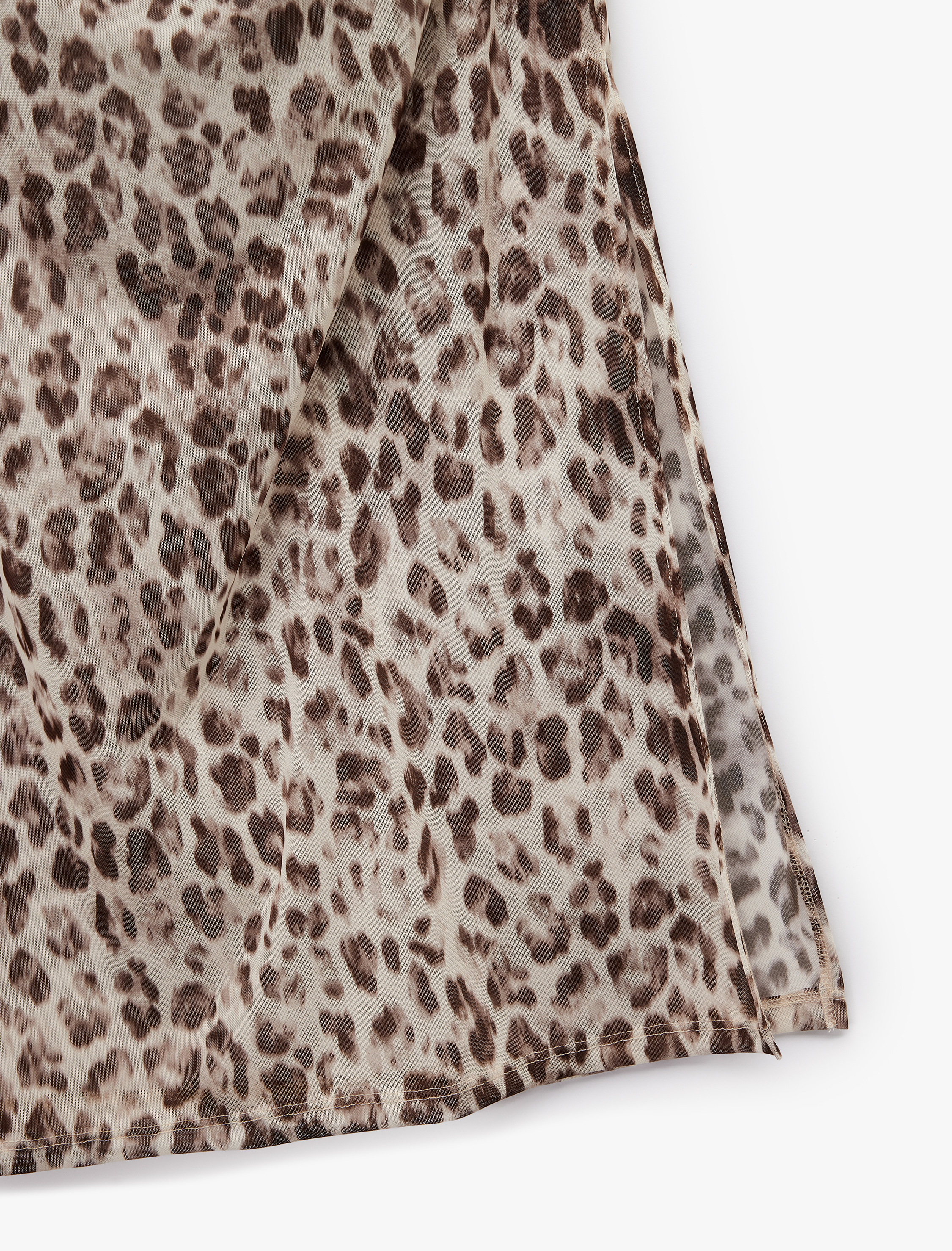   Koton X Zeynep Bastık - Astarlı Slim Fit Drapeli Leopar Desenli Midi Boy Tül Etek