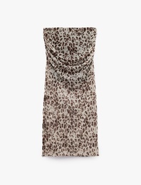 Koton X Zeynep Bastık - Astarlı Slim Fit Drapeli Leopar Desenli Midi Boy Tül Etek