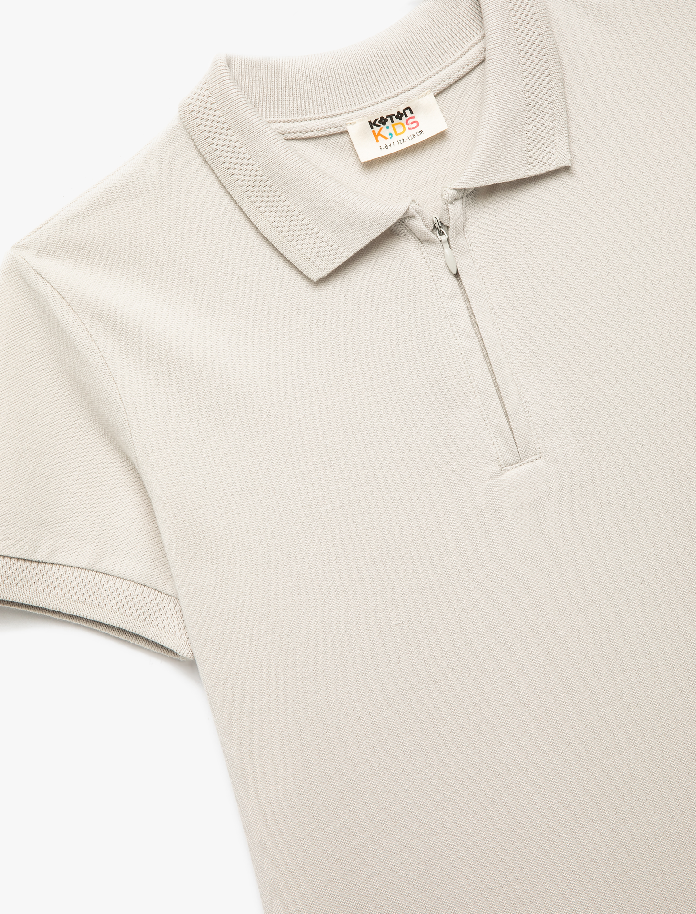  Erkek Çocuk Pamuklu Fermuar Detaylı Kısa Kollu Biyeli Polo Yaka Tişört