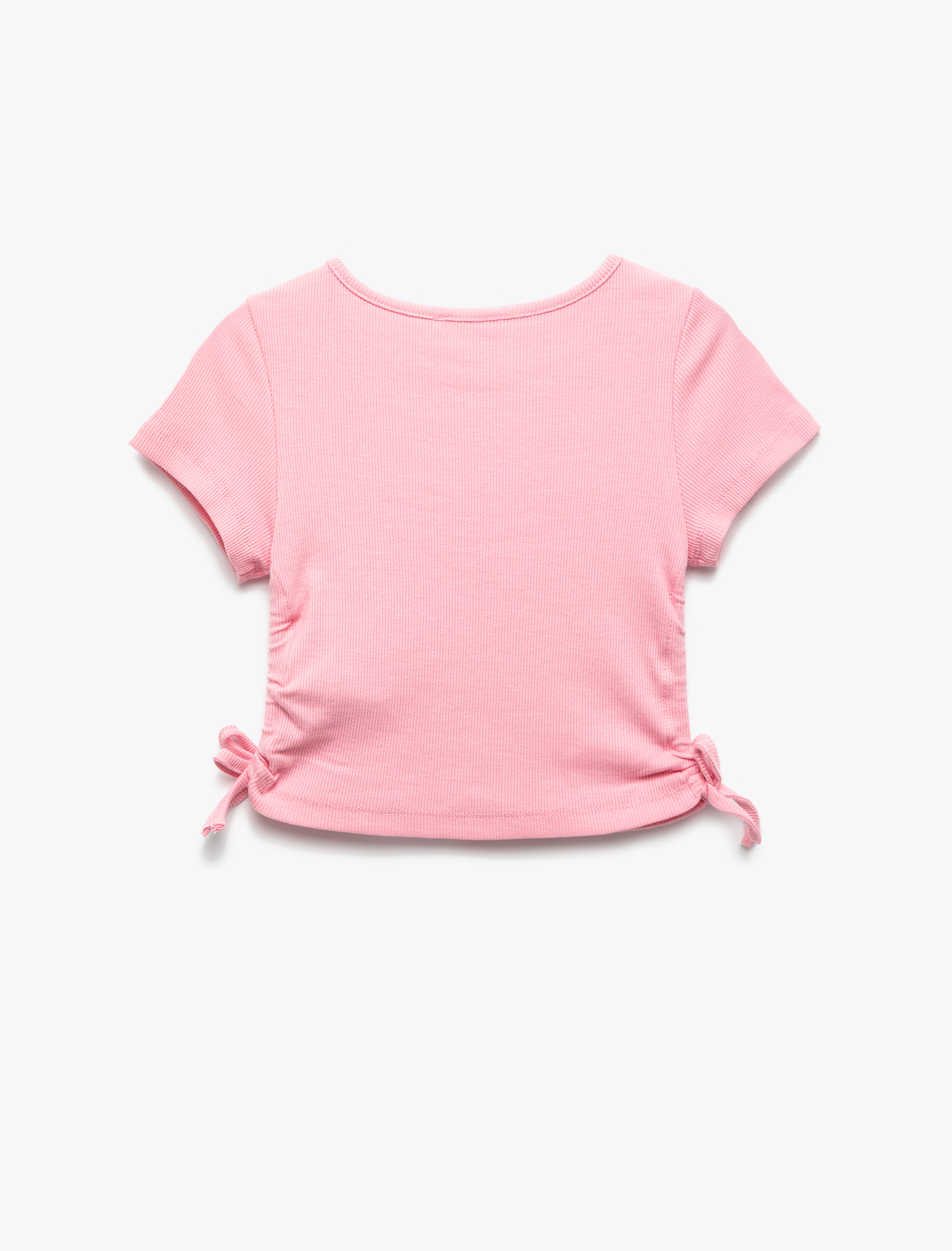  Kız Çocuk Pamuklu Slogan Baskılı Büzgü Detaylı Kısa Kollu Crop Tişört