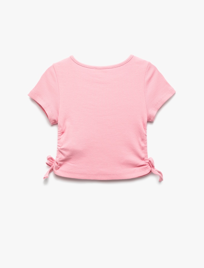 Kız Çocuk Pamuklu Slogan Baskılı Büzgü Detaylı Kısa Kollu Crop Tişört