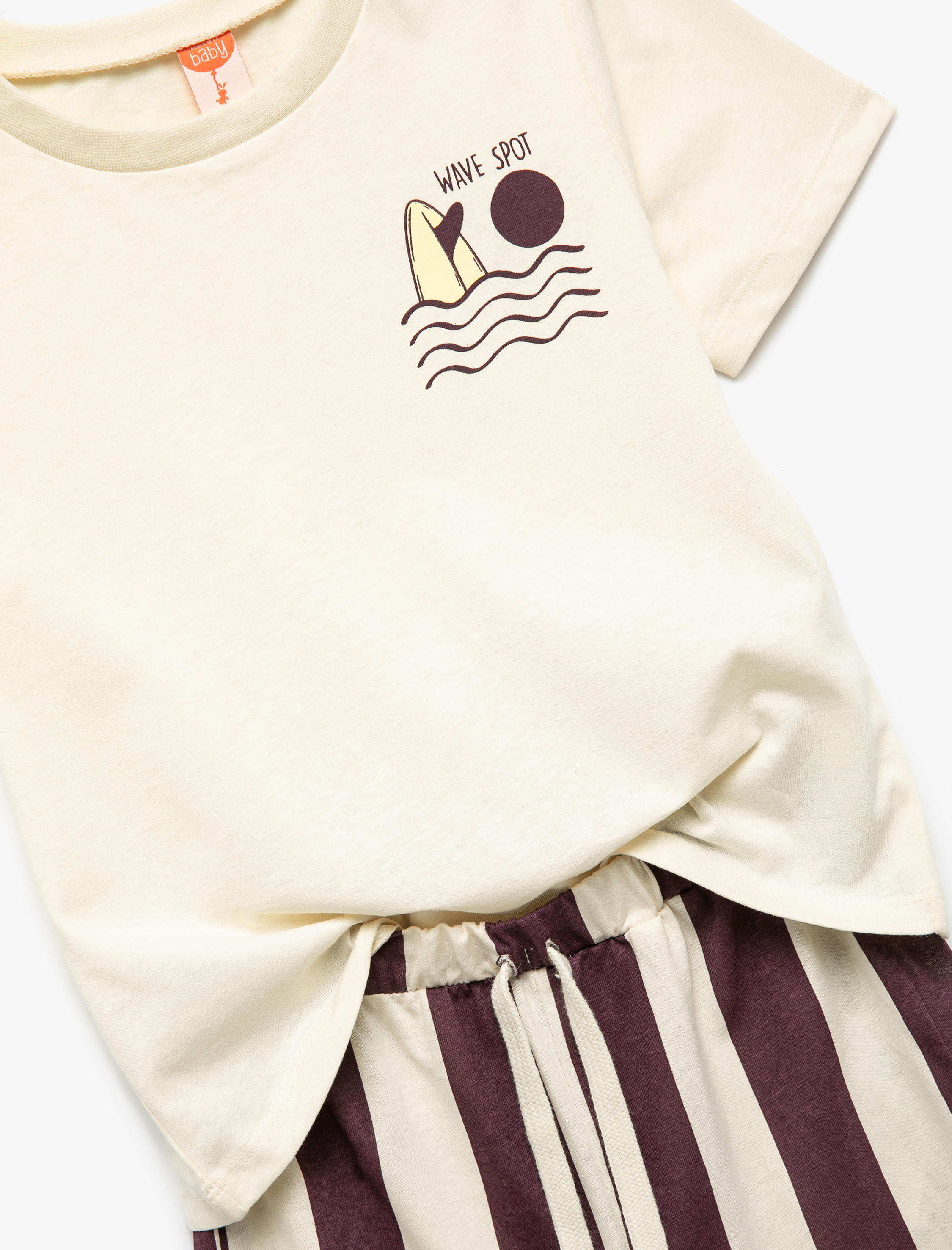  Erkek Bebek Baskılı Kısa Kollu Bisiklet Yaka Pamuklu Tişört ve Şort Seti