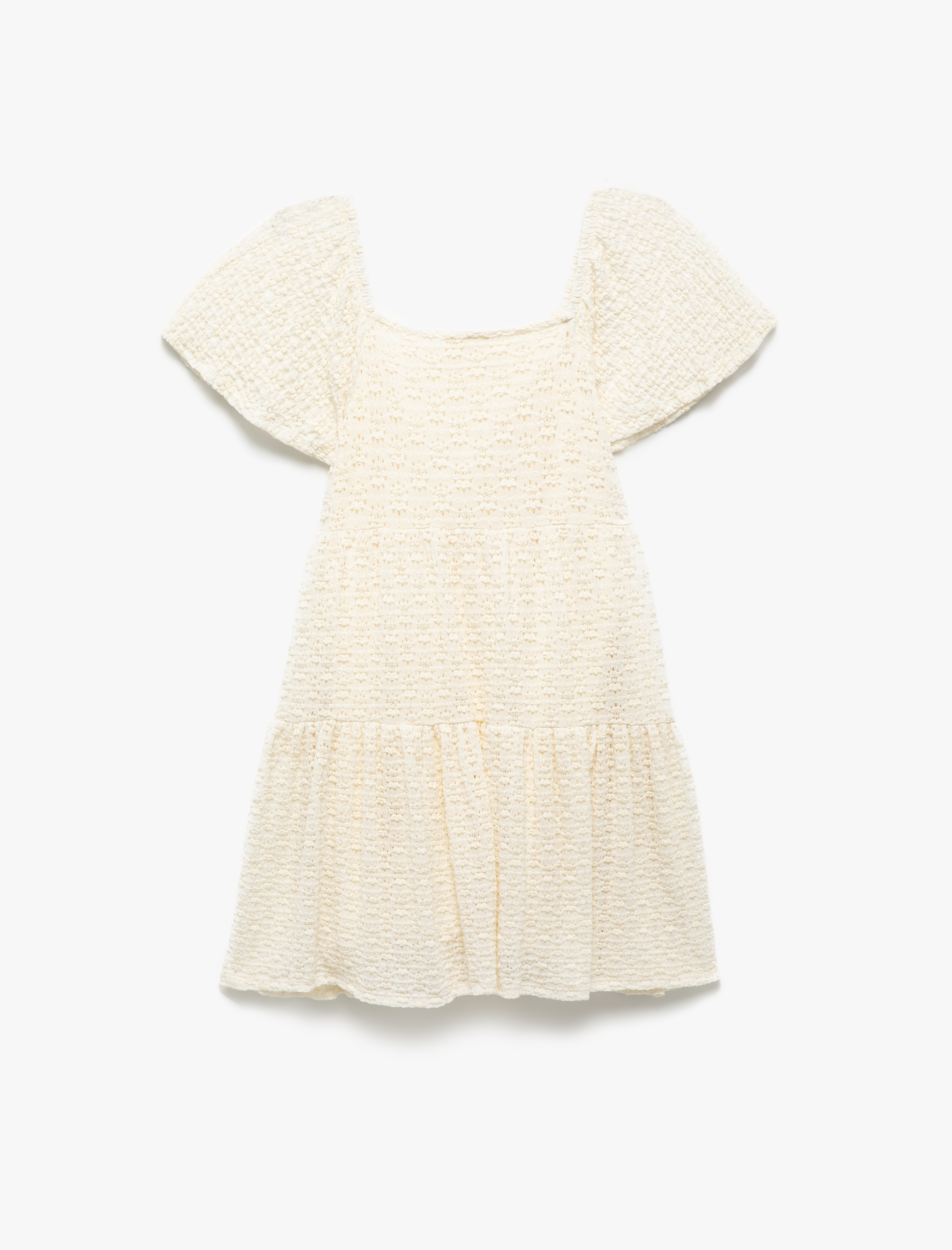  Kız Çocuk Kısa Kollu Bisiklet Yaka Kat Detaylı Pileli Elbise