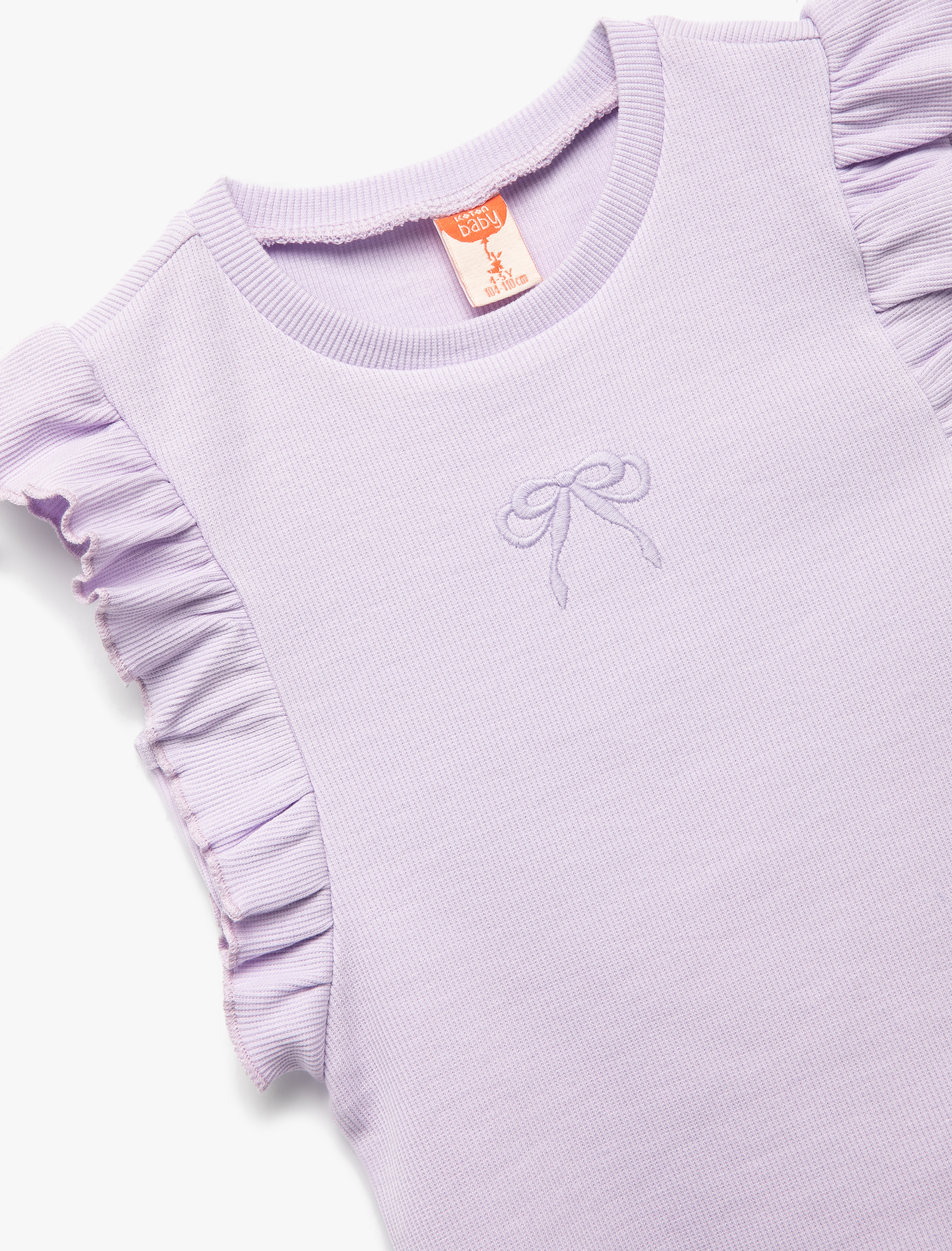  Kız Bebek Fırfırlı Fiyonk Detaylı Bisiklet Yaka Kolsuz Pamuklu Ribanalı Atlet