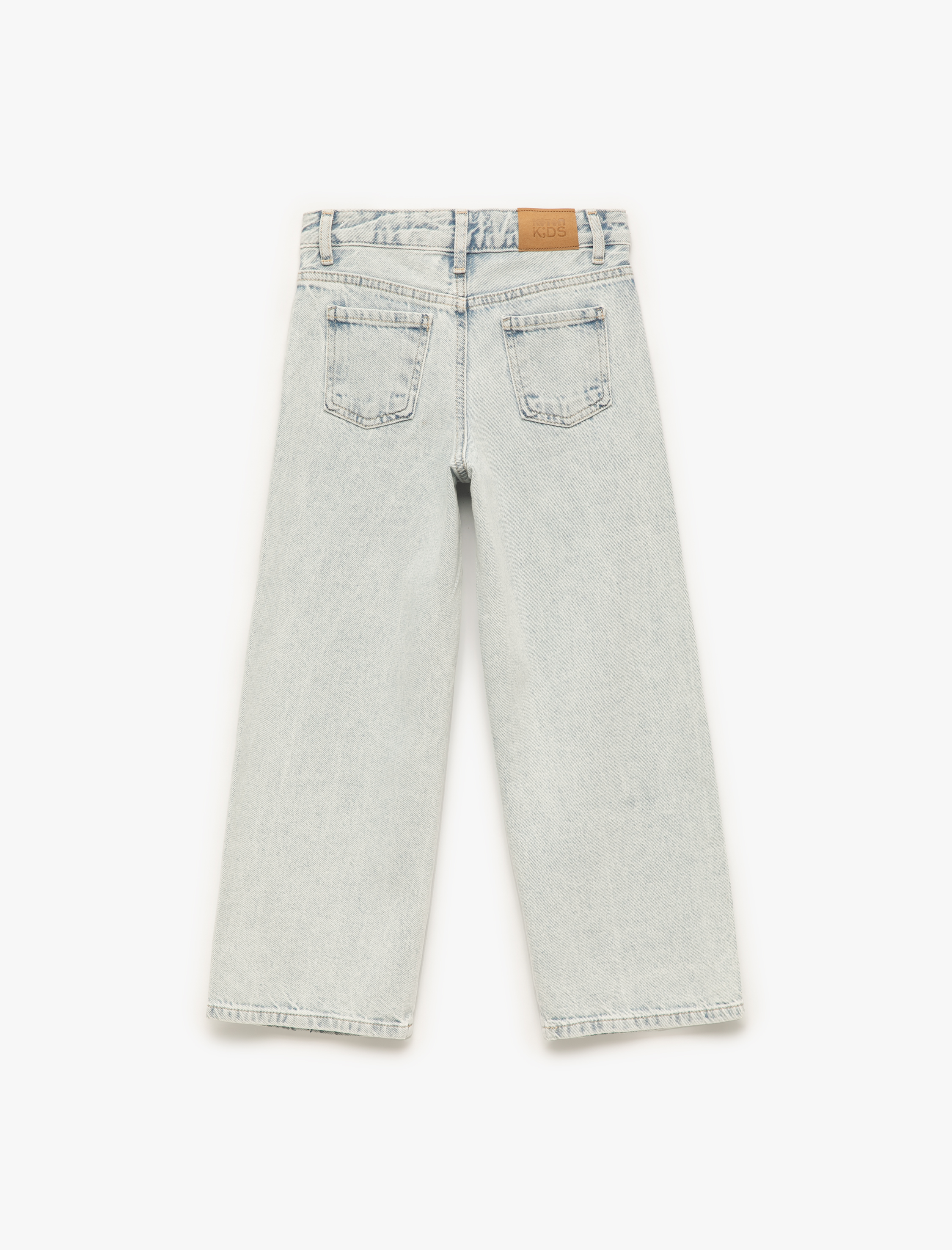  Kız Çocuk Pamuklu Cepli Geniş Paça Denim Pantolon