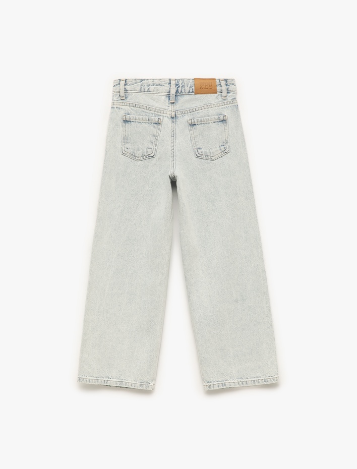 Kız Çocuk Pamuklu Cepli Geniş Paça Denim Pantolon