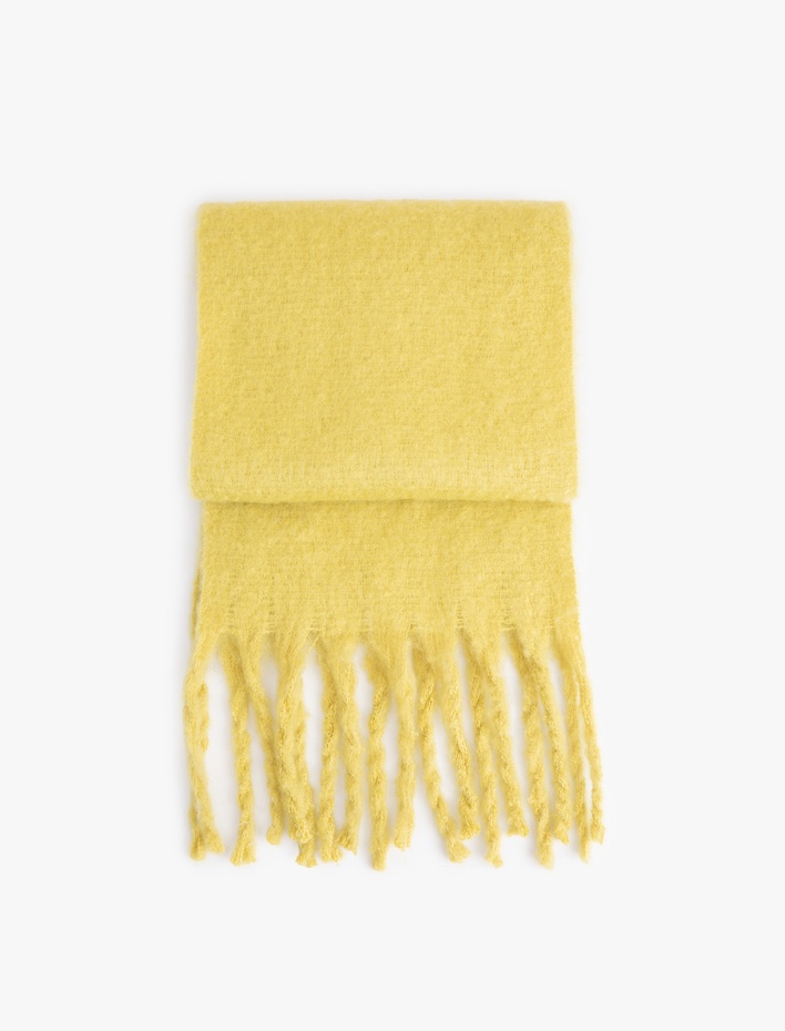 Kadın Yumuşak Dokulu Püsküllü Uzun Atkı