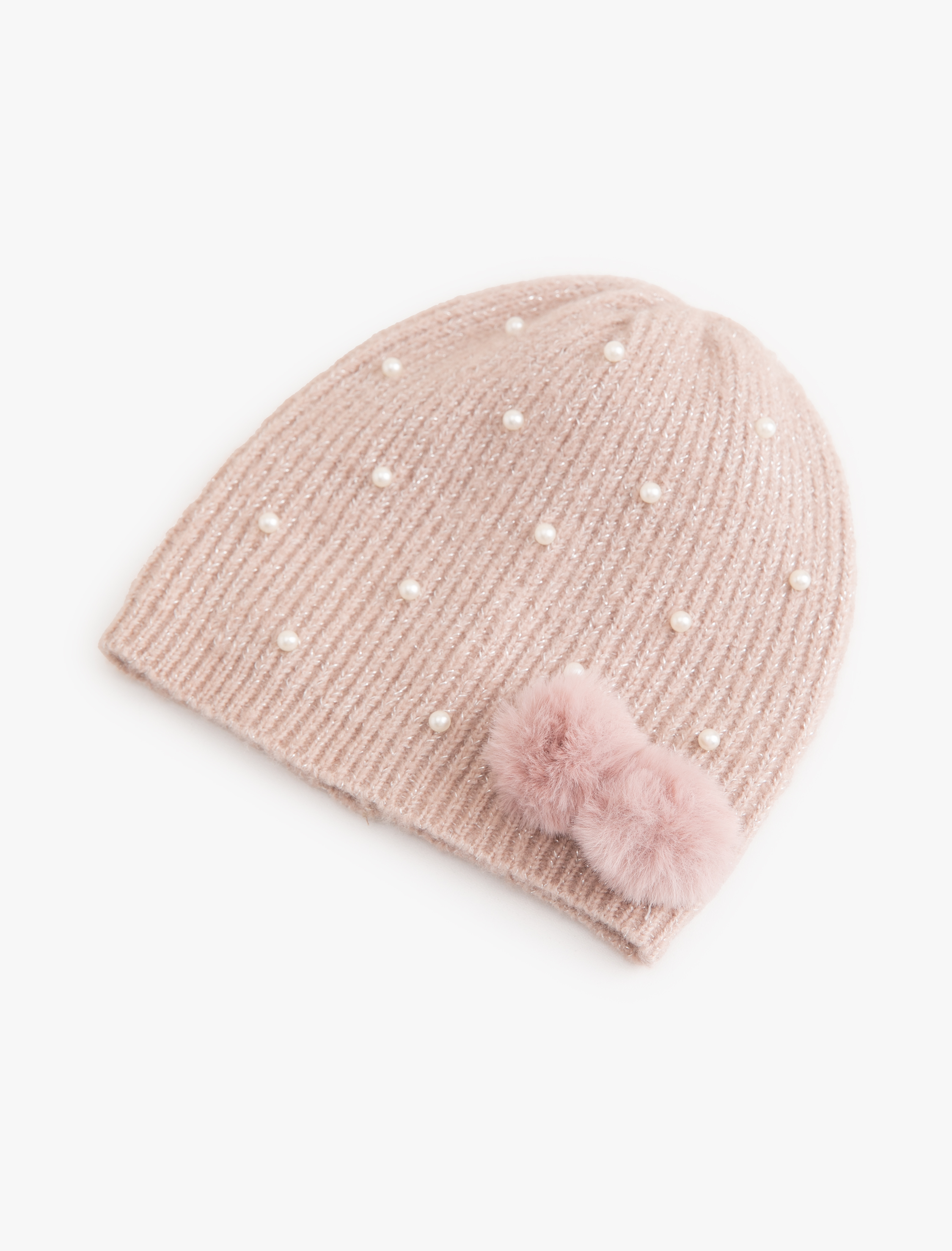  Kız Çocuk İnci Detaylı Ponponlu Bere