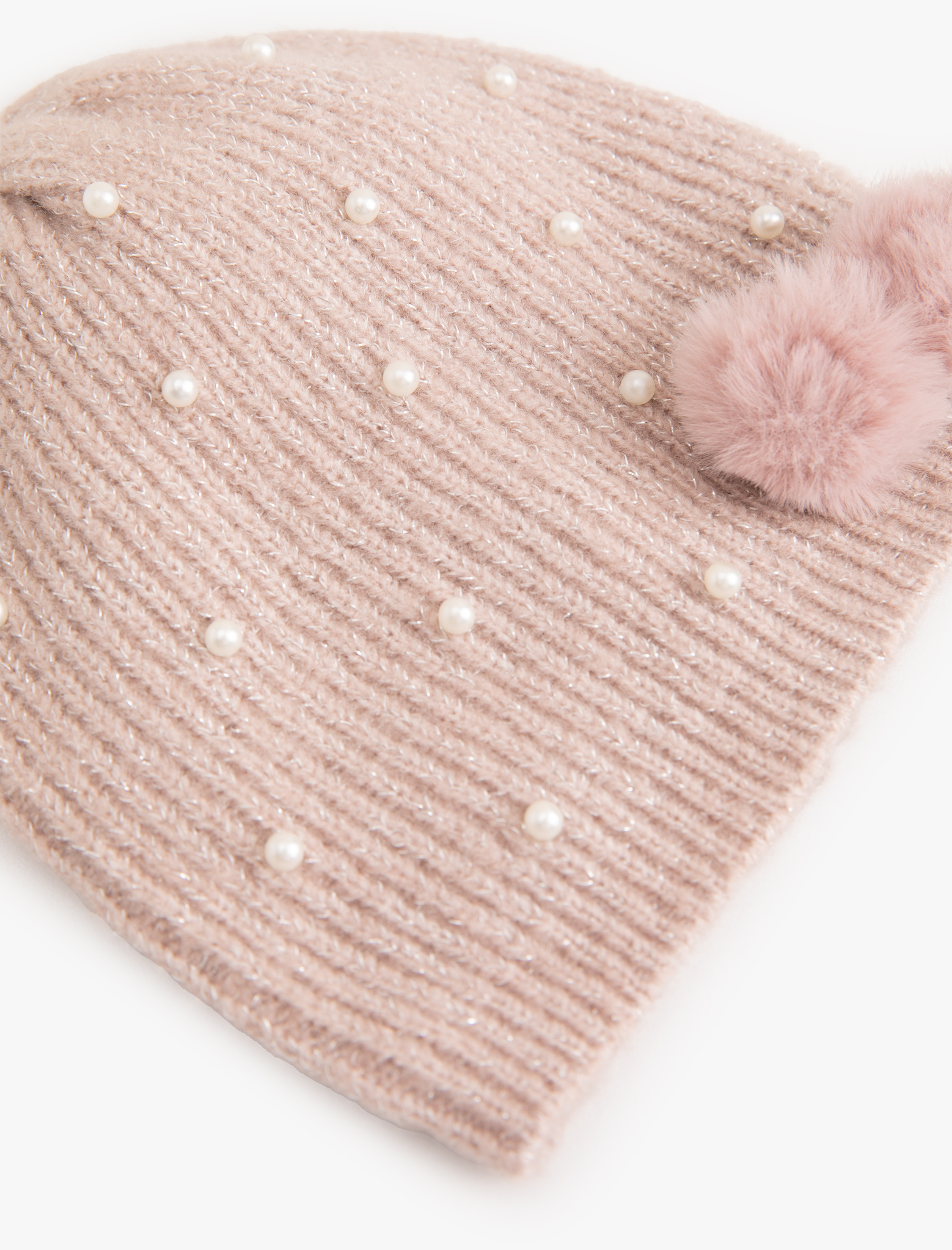  Kız Çocuk İnci Detaylı Ponponlu Bere