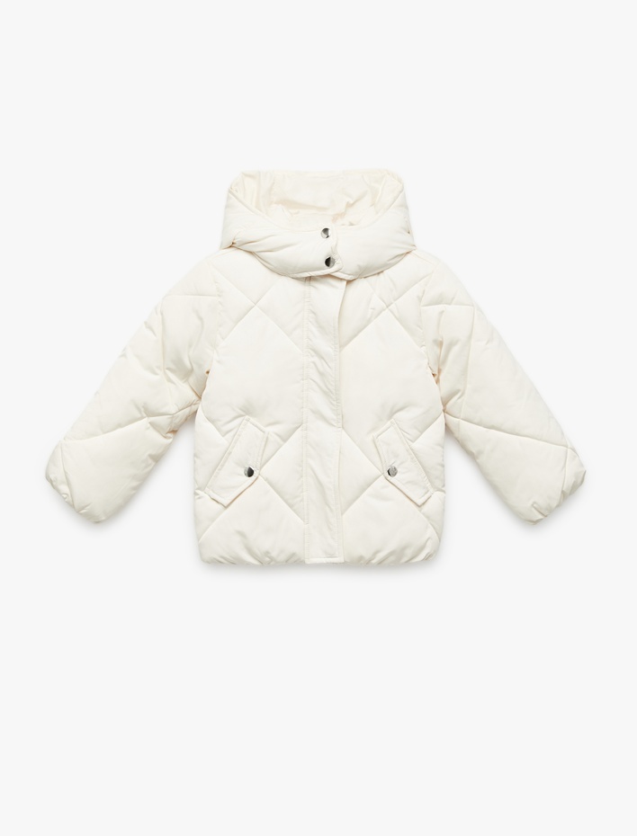 Kız Bebek Uzun Kollu Cepli Kapitone Kapşonlu Mont