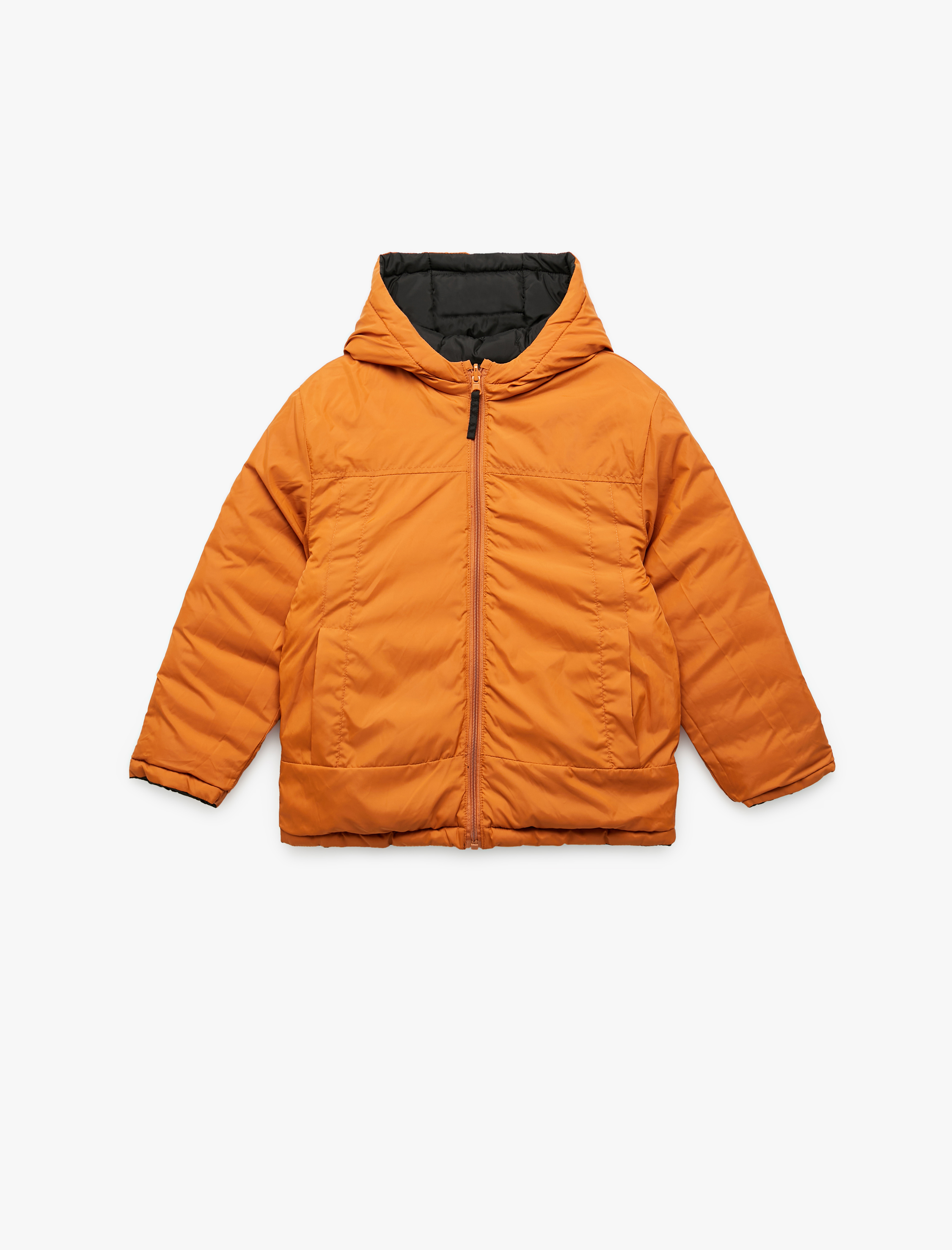  Erkek Çocuk Çift Taraflı Fermuarlı Kapşonlu Uzun Kollu Mevsimlik Mont