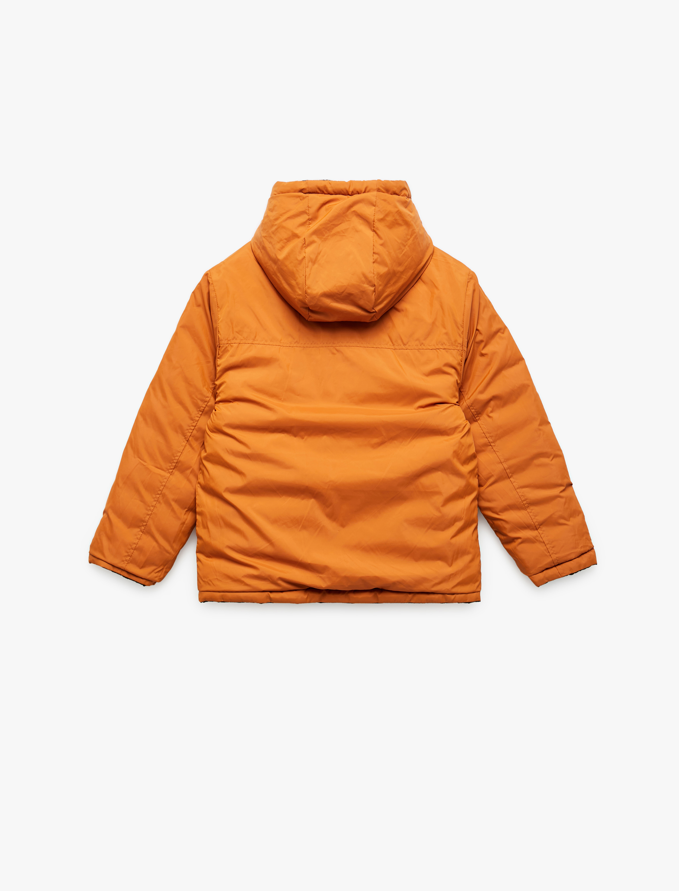  Erkek Çocuk Çift Taraflı Fermuarlı Kapşonlu Uzun Kollu Mevsimlik Mont