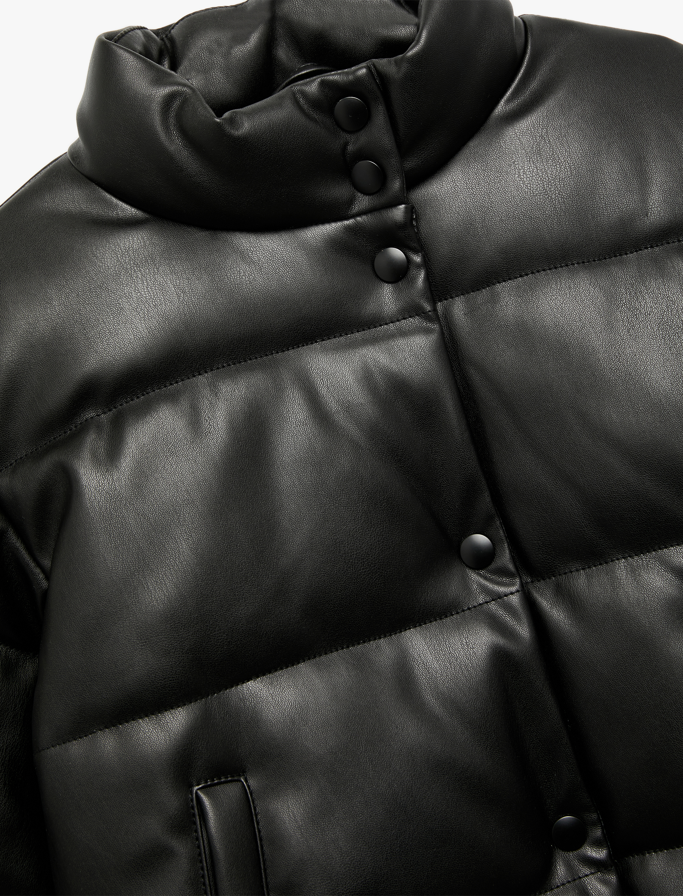  Kız Çocuk Dik Yaka Cepli Uzun Kollu Suni Deri Şişme Mont