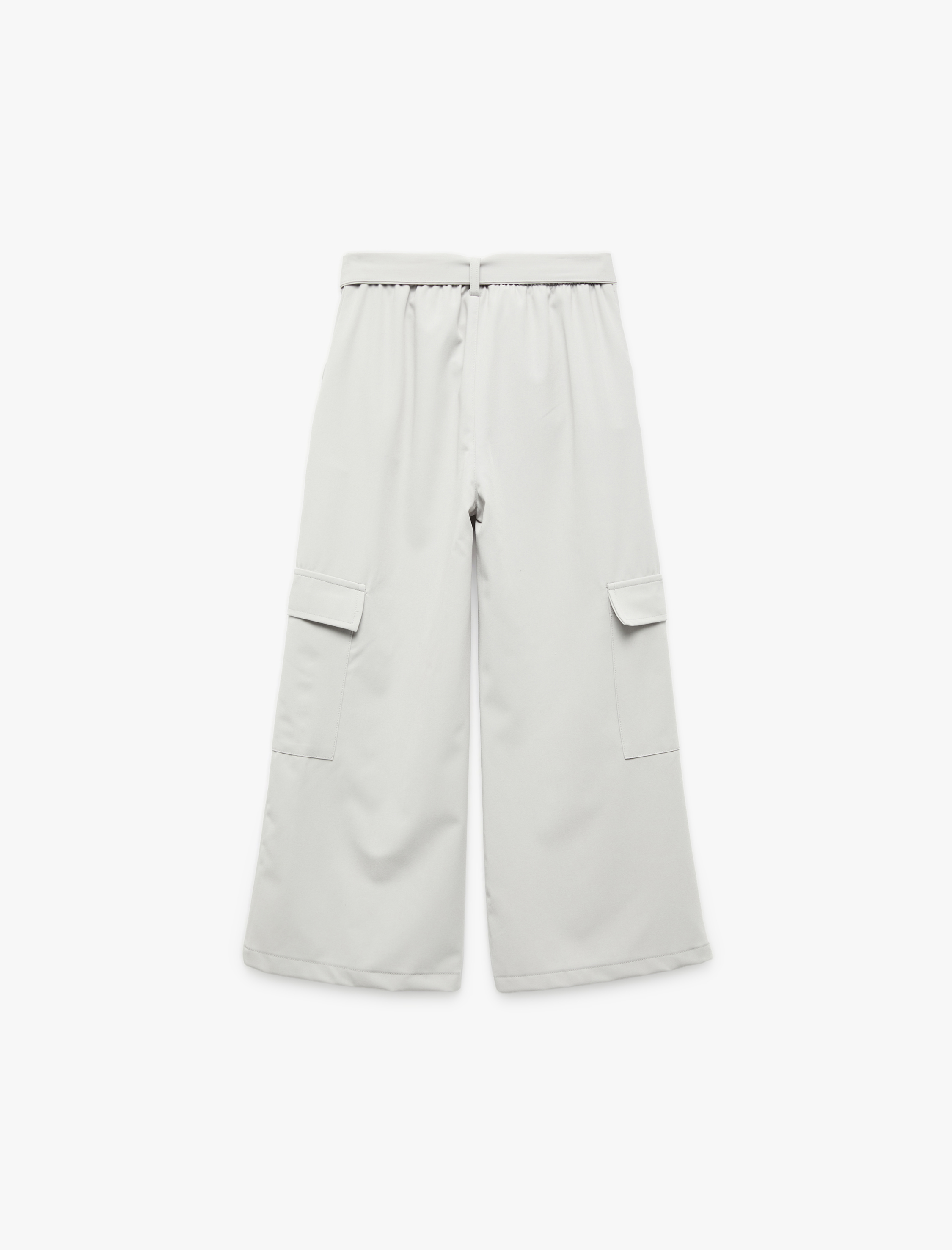  Kız Çocuk Kemer Detaylı Kapaklı Cepli Geniş Paça Kargo Pantolon