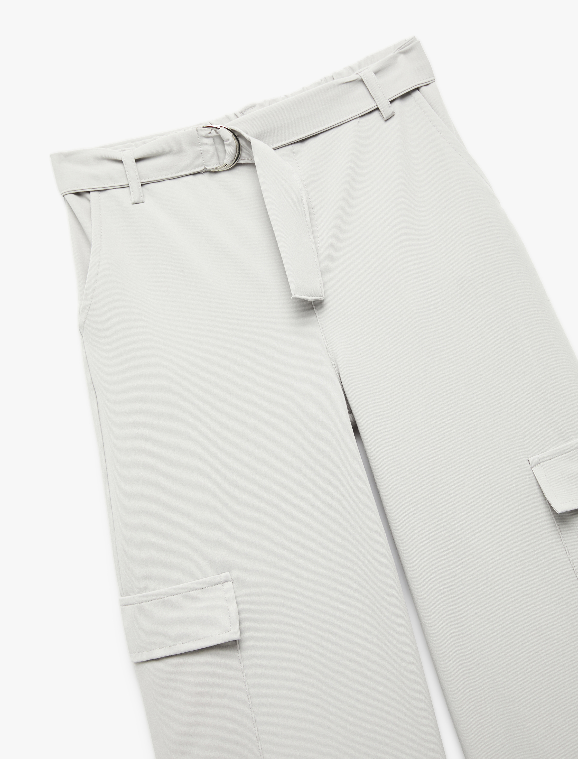  Kız Çocuk Kemer Detaylı Kapaklı Cepli Geniş Paça Kargo Pantolon