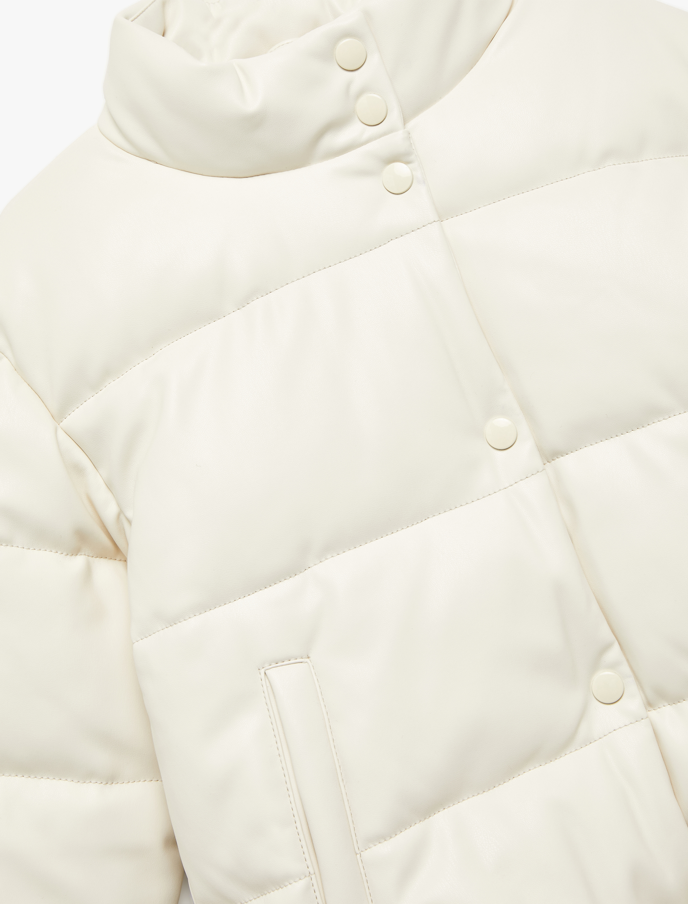  Kız Çocuk Dik Yaka Cepli Uzun Kollu Suni Deri Şişme Mont