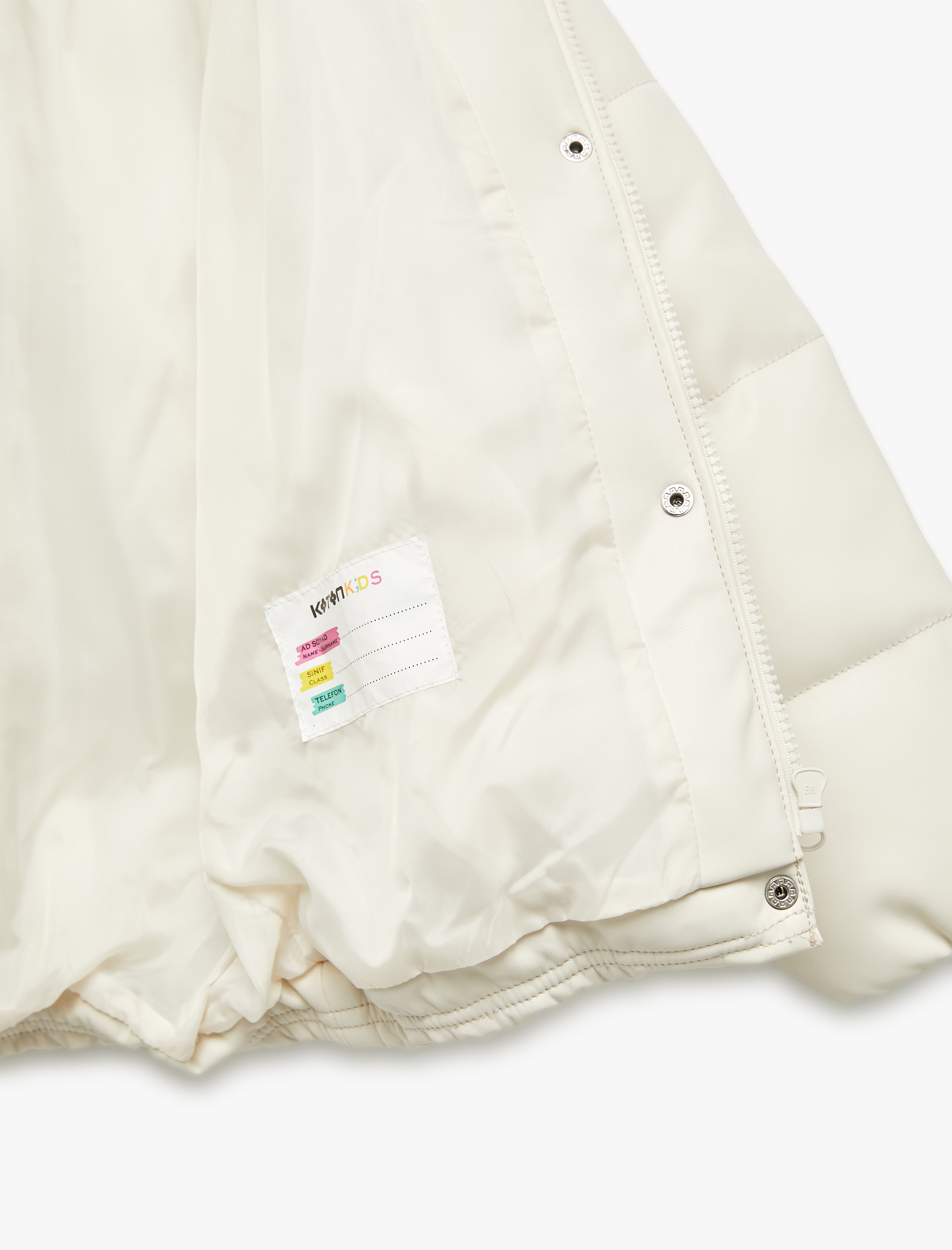  Kız Çocuk Dik Yaka Cepli Uzun Kollu Suni Deri Şişme Mont