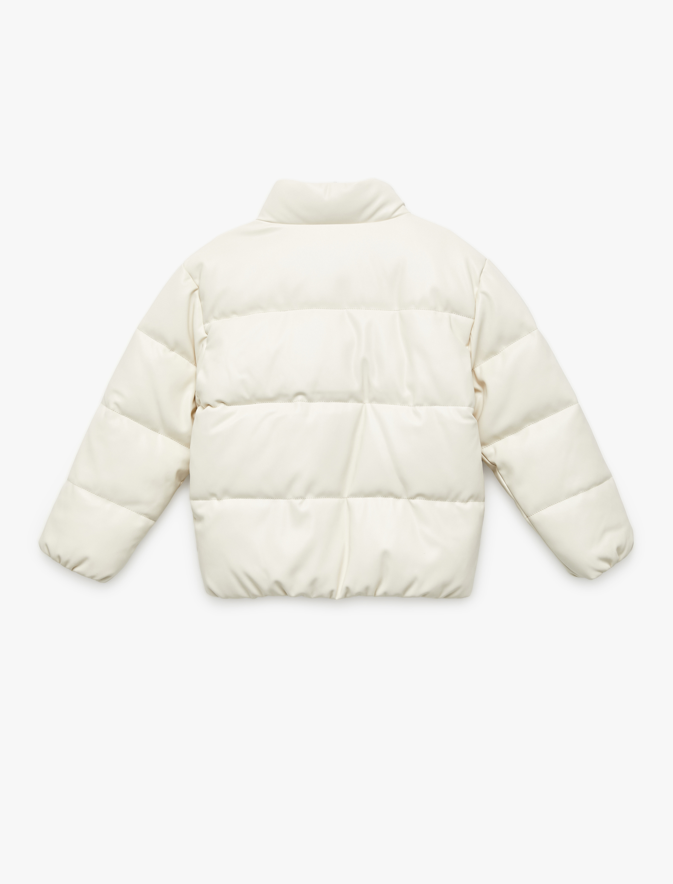  Kız Çocuk Dik Yaka Cepli Uzun Kollu Suni Deri Şişme Mont