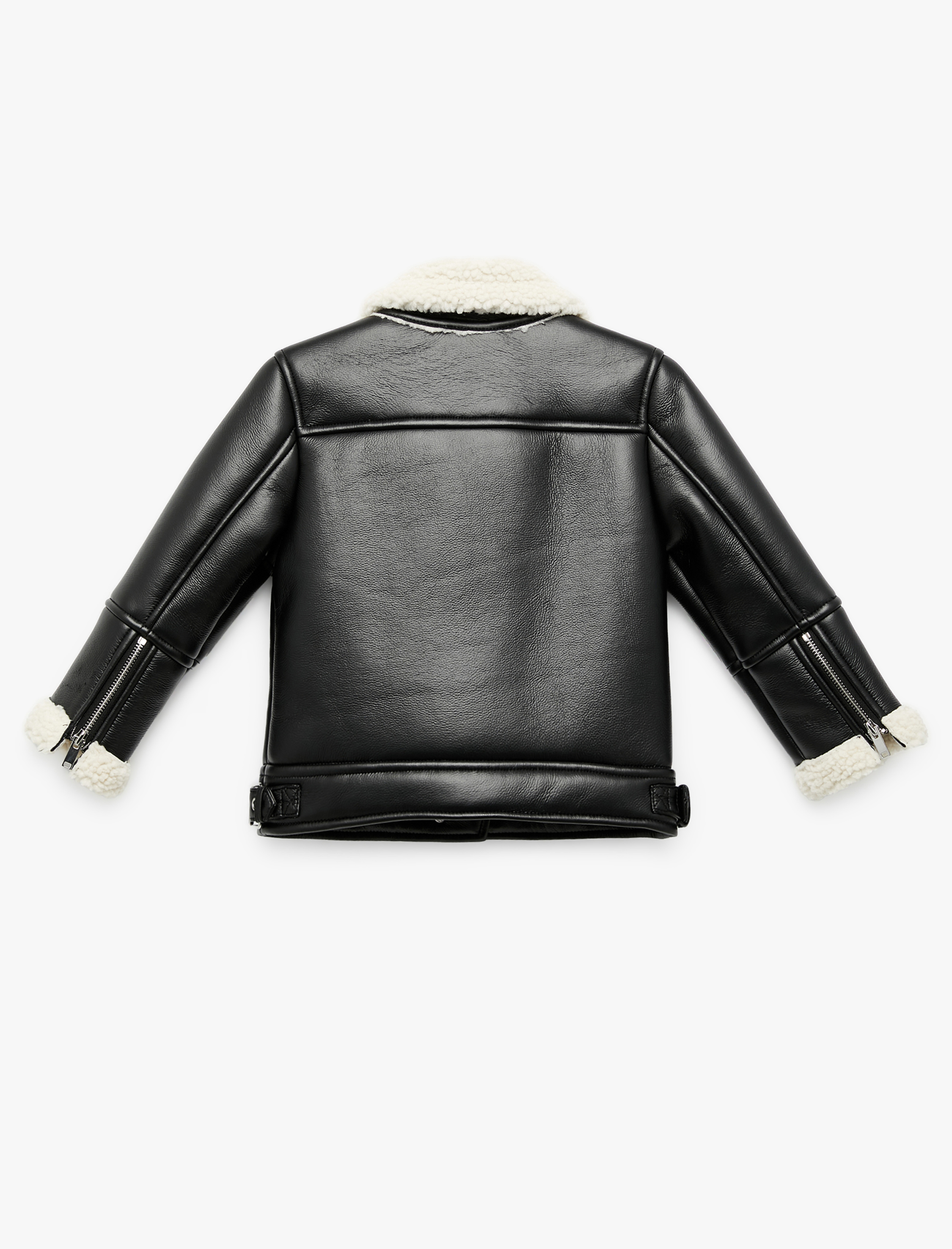  Kız Bebek Uzun Kollu Kruvaze Yaka Suni Deri Biker Ceket