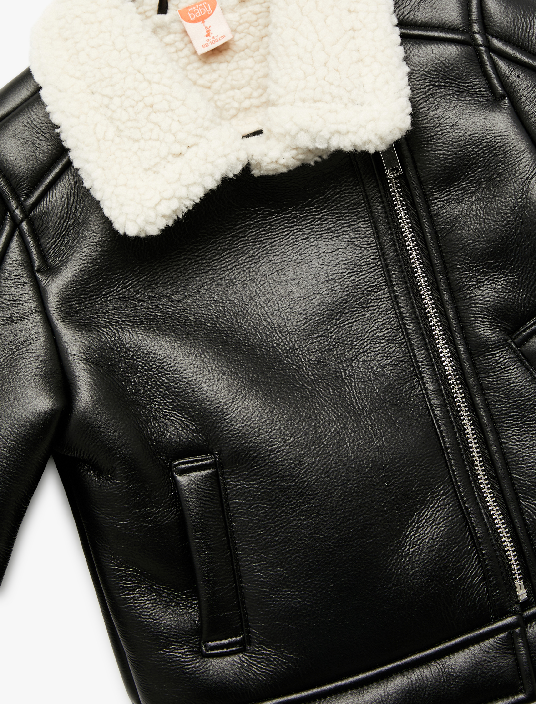  Kız Bebek Uzun Kollu Kruvaze Yaka Suni Deri Biker Ceket