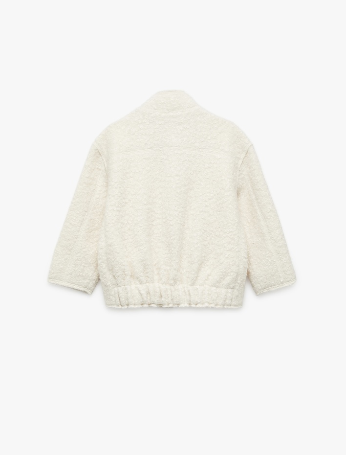 Kız Çocuk Dik Yaka Uzun Kollu Kapaklı Cepli Bürümcük Ceket