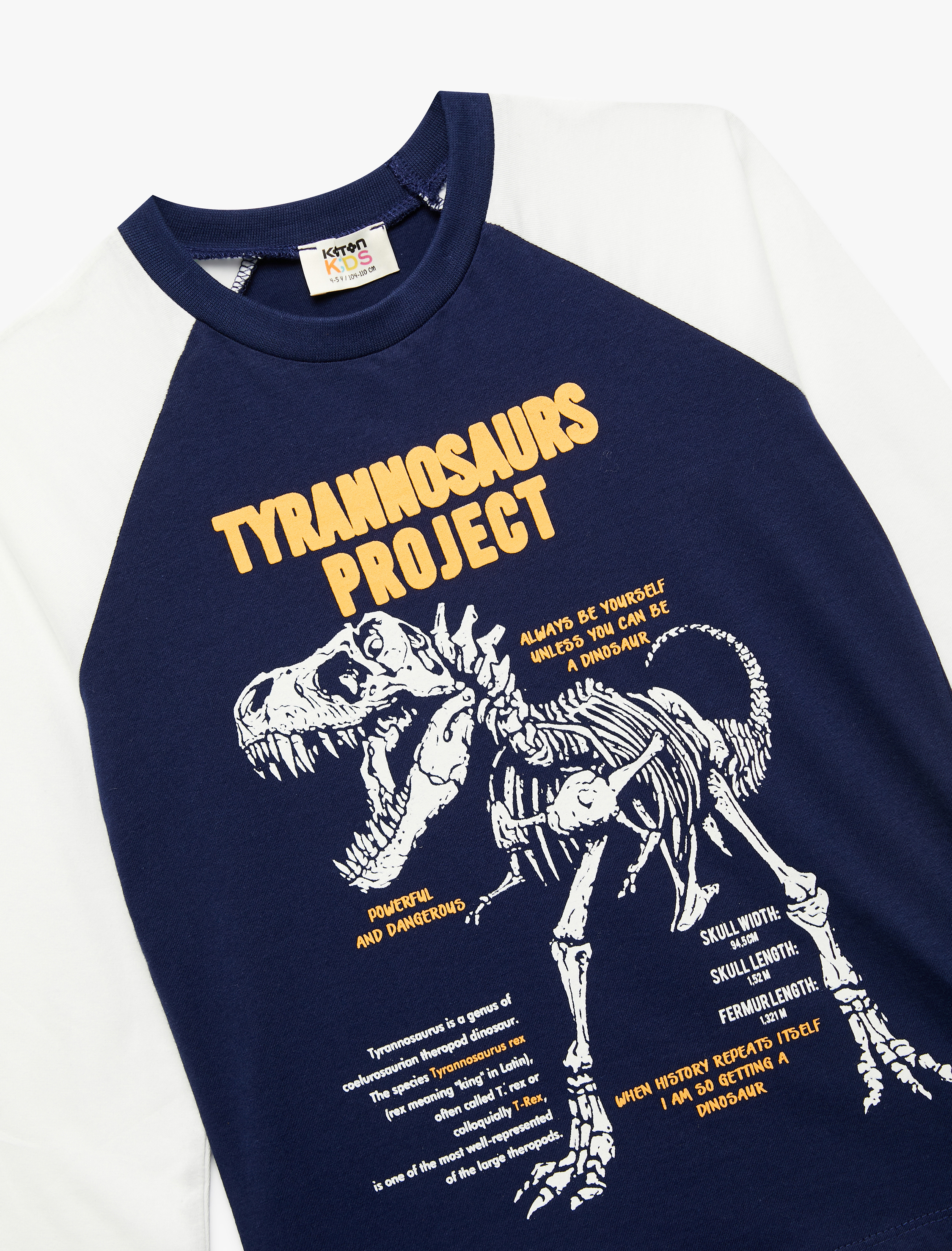  Erkek Çocuk Uzun Kollu Bisiklet Yaka Dinozor Baskılı Pamuklu Tişört