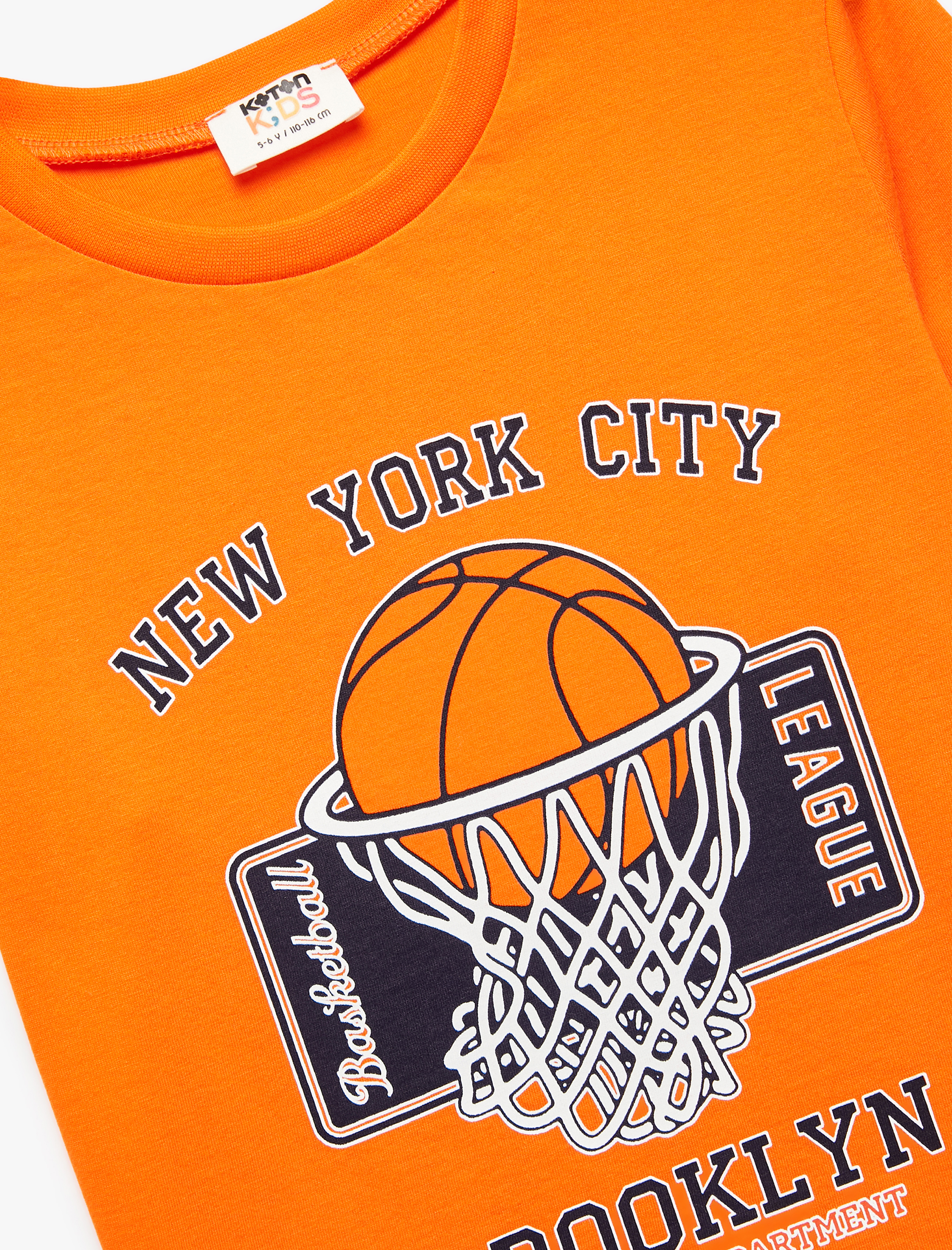  Erkek Çocuk Uzun Kollu Bisiklet Yaka Basketbol Baskılı Pamuklu Tişört