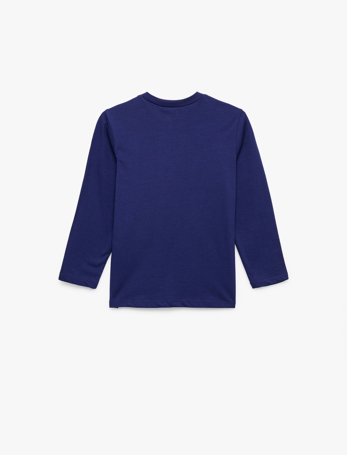 Erkek Çocuk Pamuklu Uzun Kollu Bisiklet Yaka Dinozor Baskılı Tişört