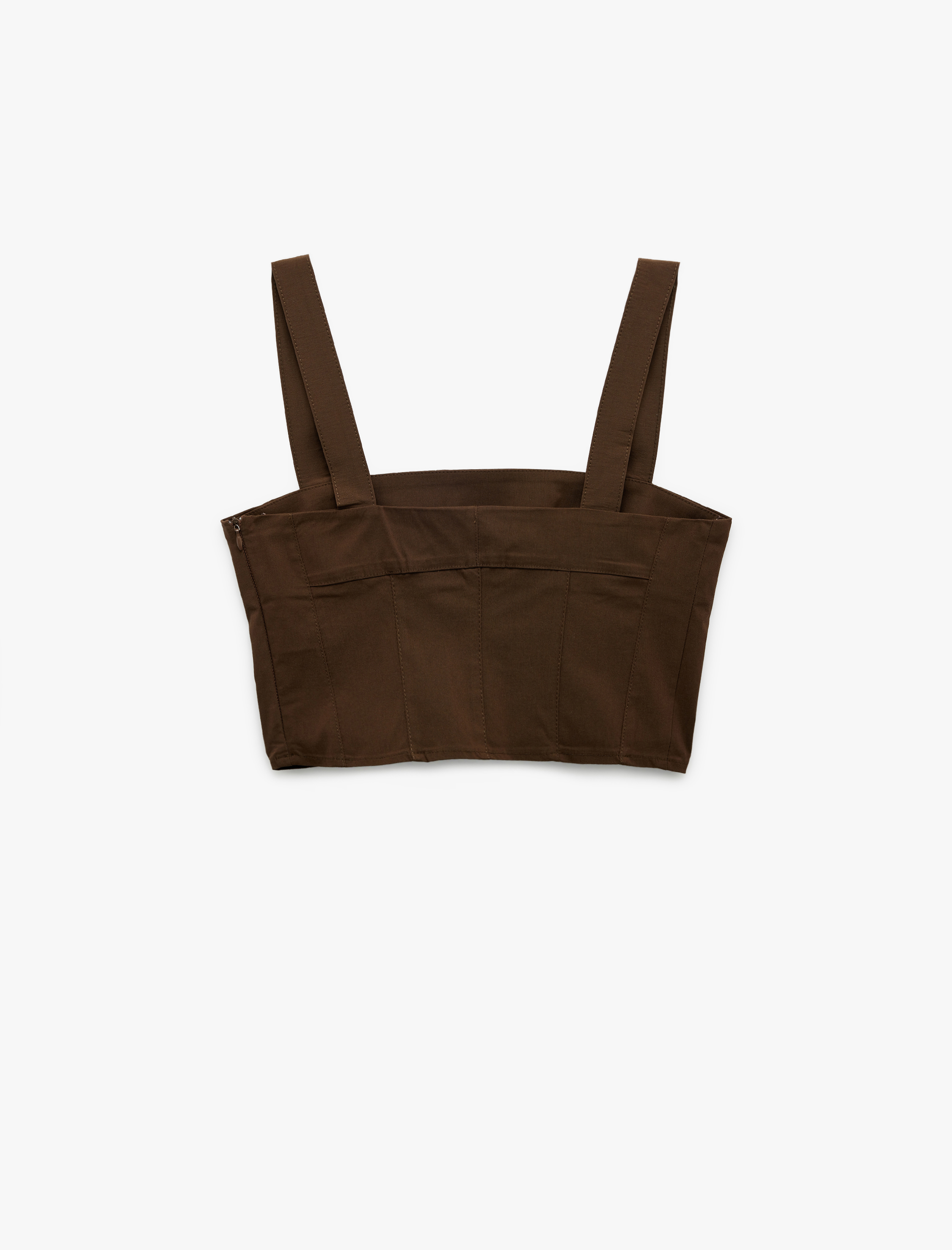   Viskon Kumaş Kare Yaka Kalın Askılı Crop Bluz